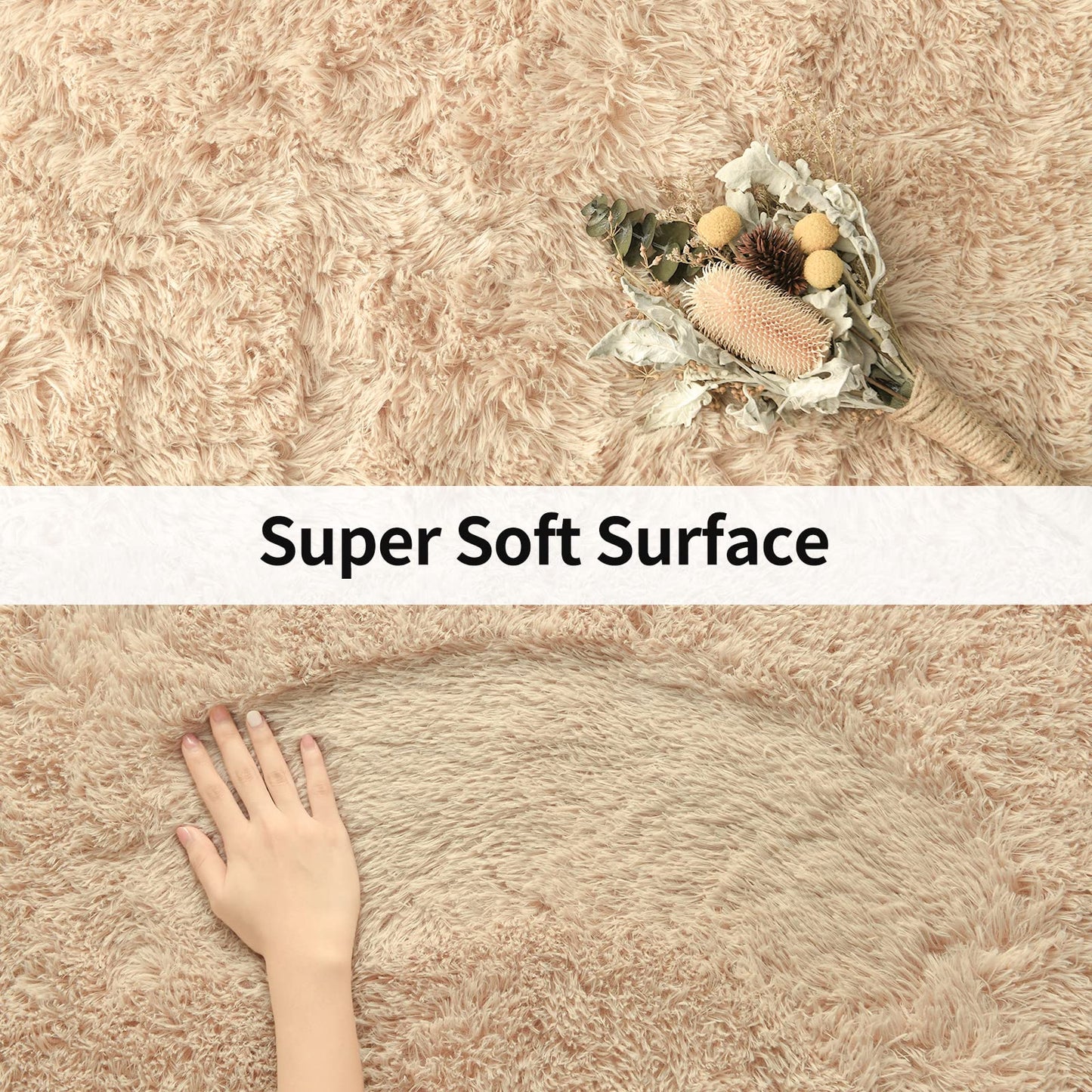 Merelax Soft Fluffy Rugs for Living Room, 2x6 Hallway Runner Rugs Plush Fuzzy Bedroom Rug, Furry Shaggy Area Rug Indoor Accent Floor Carpet for Bedside Dorm Nursery Kids Room Decor, Beige