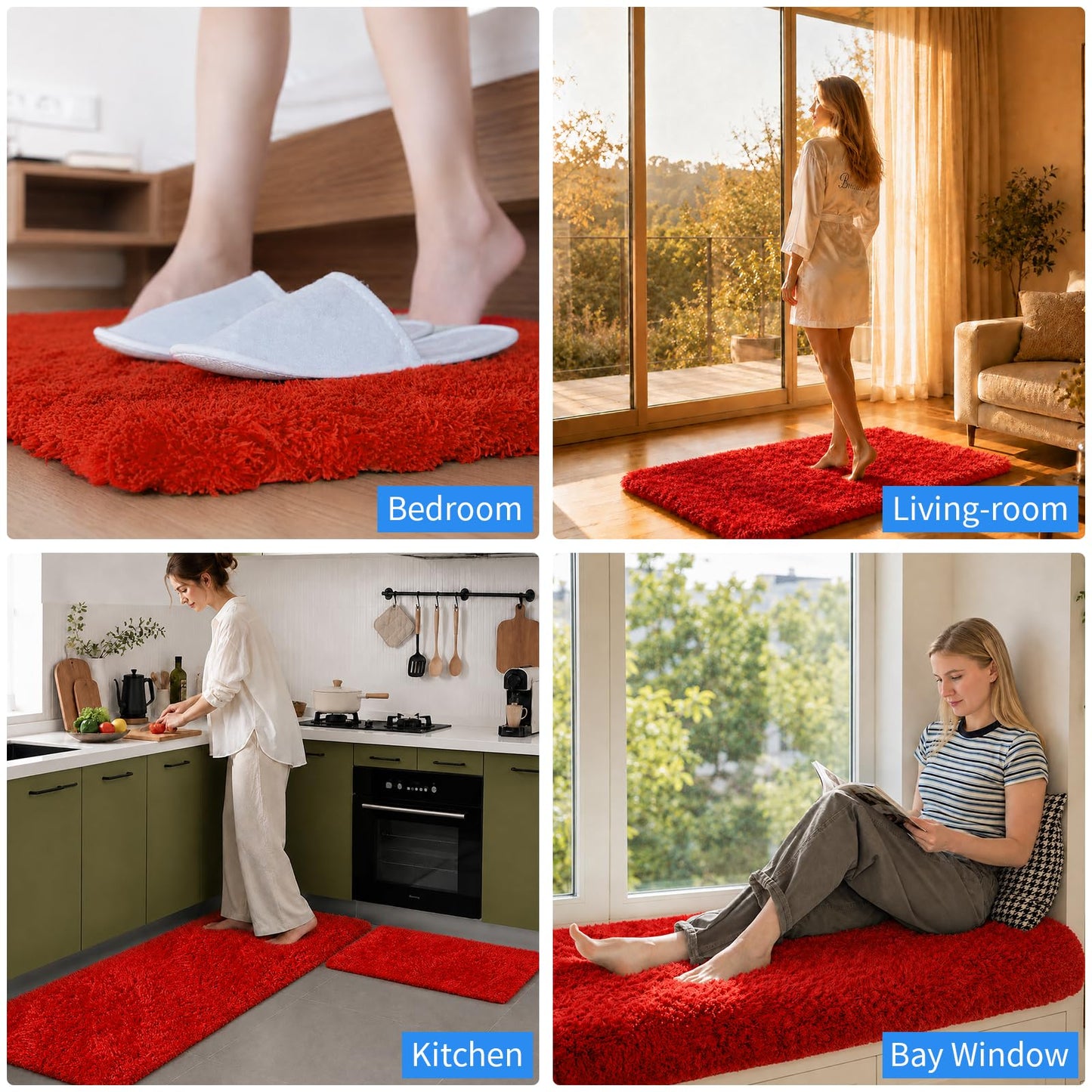 Avrilo Bathroom Rugs Soft Microfiber Non-Slip Absorbent Bath Mats Quick Dry Thick Machine Washable, 32" x 20", Red