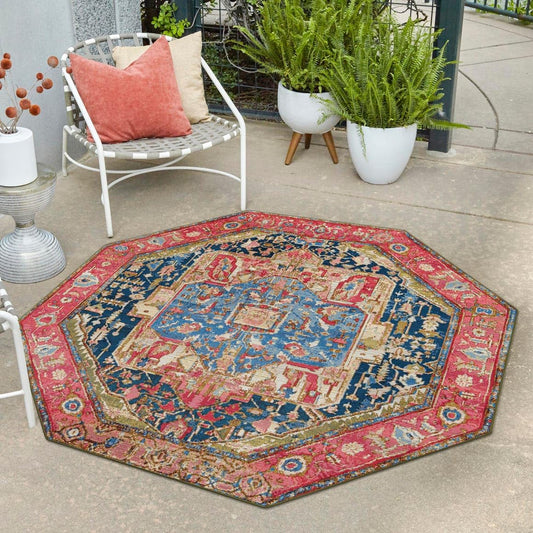 Unique Loom Outdoor Traditional Collection Area Rug - Limon (4' 1" Octagon Multi/Red)