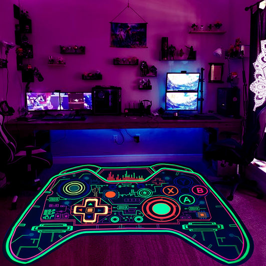 Csivoisw Gaming Rug Teen Boys Carpet Glow in The Blacklight Gamer Rug for Boys Room Playroom Non-Slip Area Rug Kids Boys Girls Game Room Casual Mat (60"x39")
