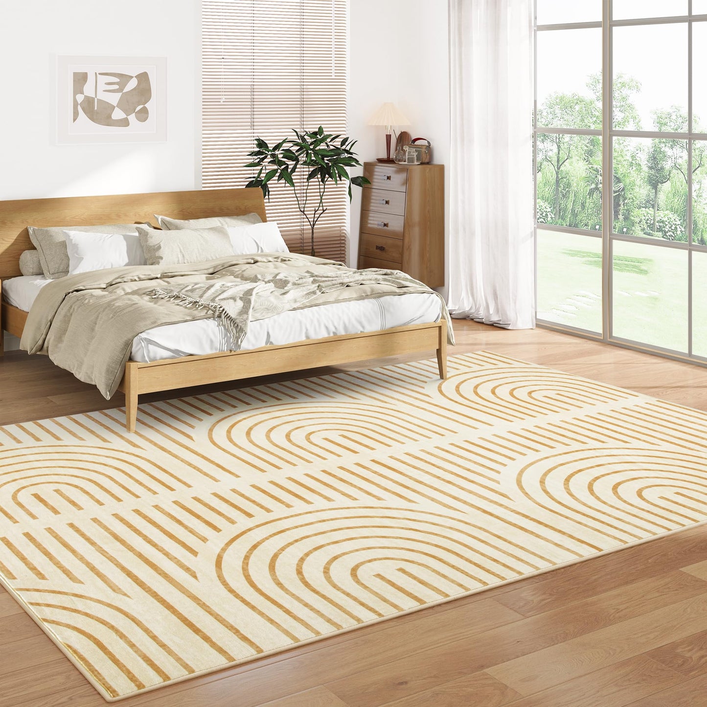 8x10 Washable Rugs for Living Room, Soft Large Rugs, Orange Abstract Rainbow Area Rug, Indoor Boho Carpet for Bedroom Dining Room Home Office, Non Slip Low Pile Mat