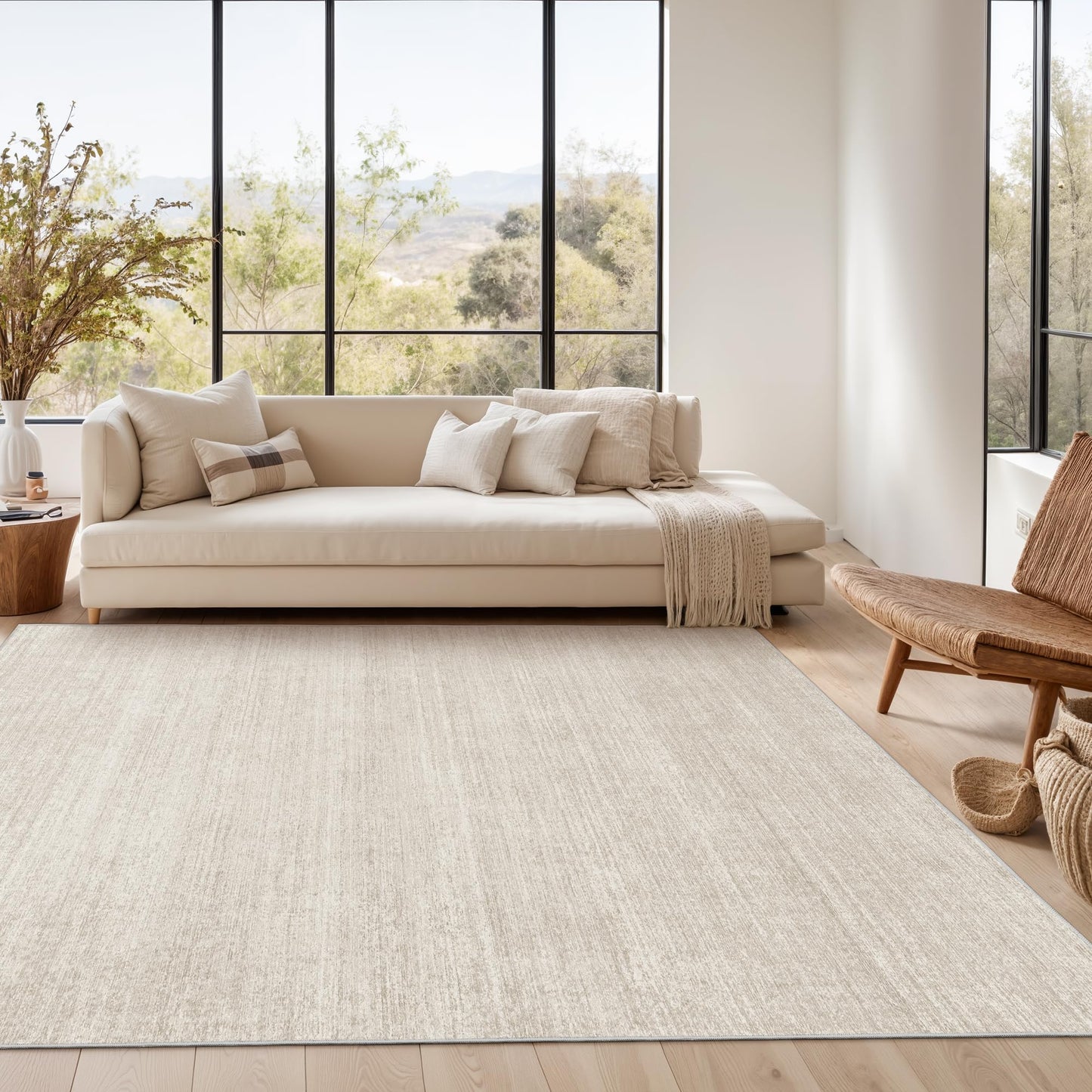 Valenrug Washable Rugs 5x7 - Stain Resistant 5x7 Area Rugs for Living Room, Non Slip Backing Printed Rugs for Bedroom, Folable Machine Washable Area Rug (5'x7', Beige)