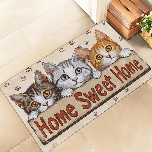 amepay Home Sweet Home Cat Indoor Door Mat – Stylish 17x29.5in Non-Woven Fabric Floor Doormat with Cute Kitten Design, for Porch Insider,Bedroom,Living Room - Modern Decor Rug Gifts