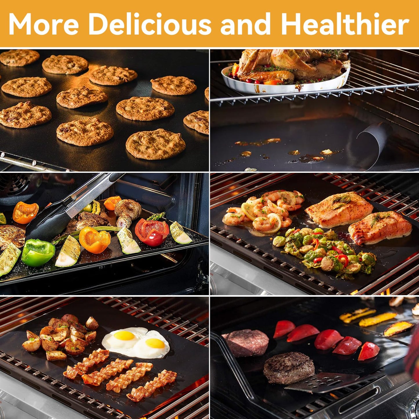Dailyart Grill Mats for Outdoor Grill, Grill Mats Non Stick Set of 5 BBQ Grill Mat Baking Mats Teflon BBQ Grilling Accessories Reusable,Works on Gas, Charcoal, Electric Grill 15.75 x 13-Inch, Black