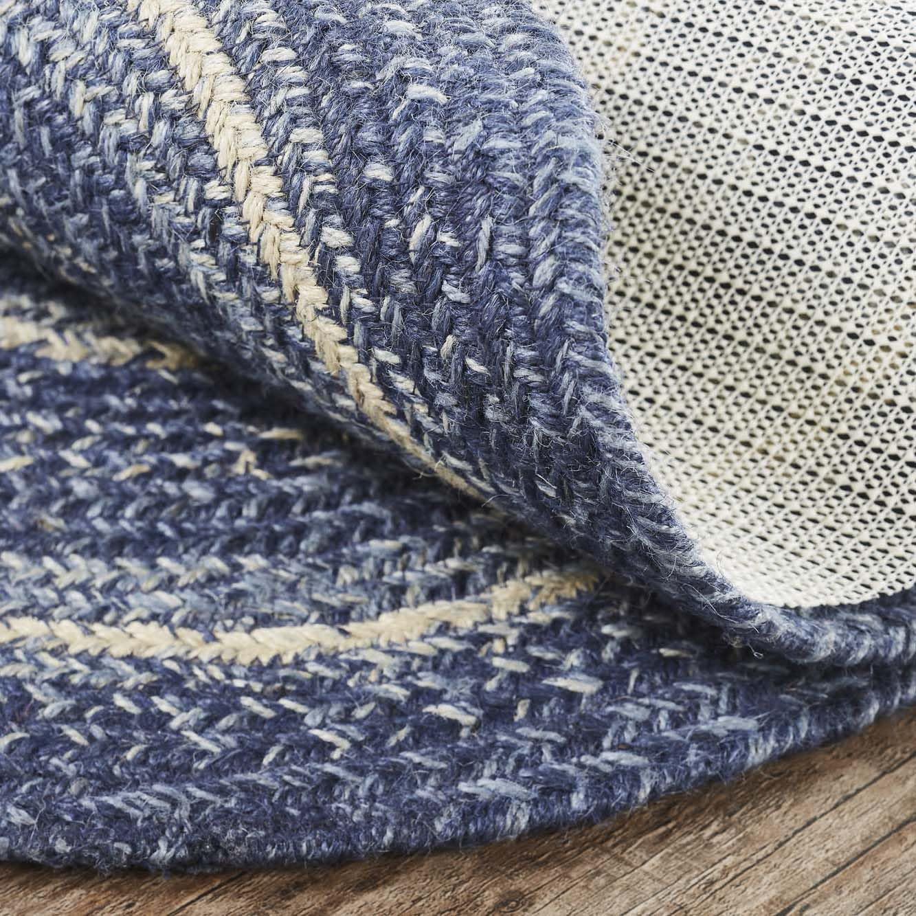 VHC Brands Great Falls Blue Rug with PVC Pad, Jute Blend, Oval, Blue White, 27x48 inches