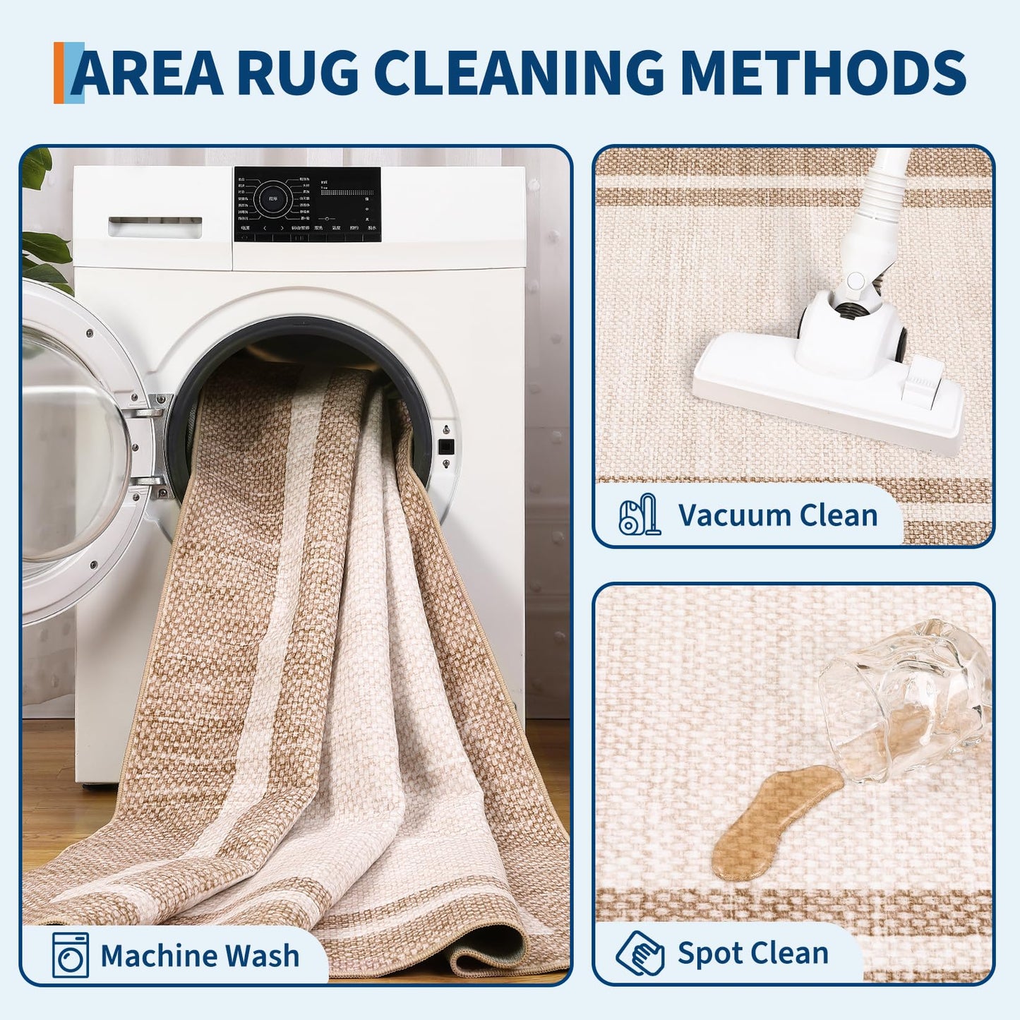 GarveeHome Living Room Area Rug 8x10 Washable Rugs Modern Solid Border Throw Carpet with Rubber Backing Low Pile Stain Resistant Dining Room Rug Contemporary Bordered Carpet for Home Office,Beige