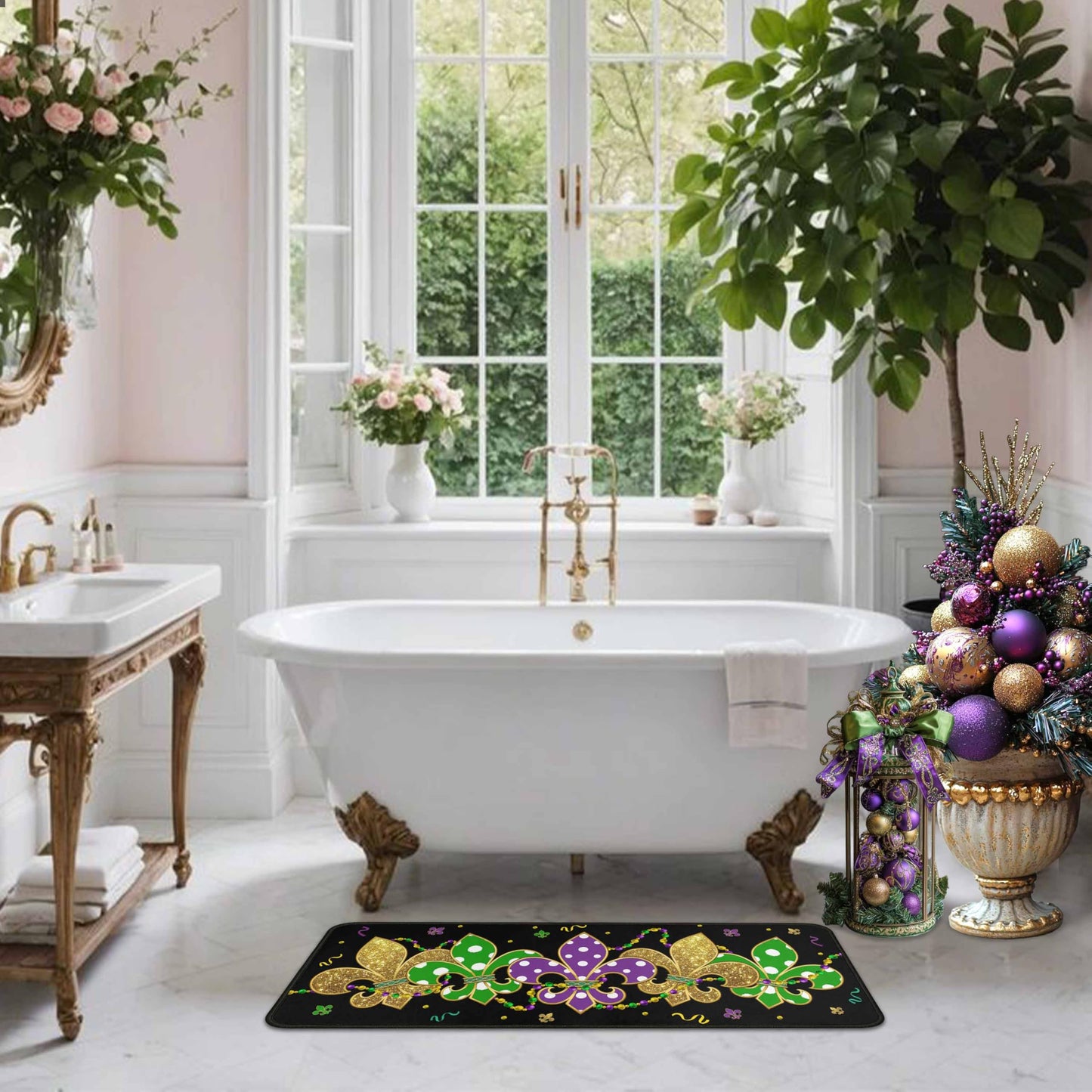 Lumiprinta Mardi Gras Kitchen Rug Set of 2, Carnival Absorbent Washable Non-Slip Comfort Standing Floor Mat for Kitchen Bathroom Living Room Sink Laundry