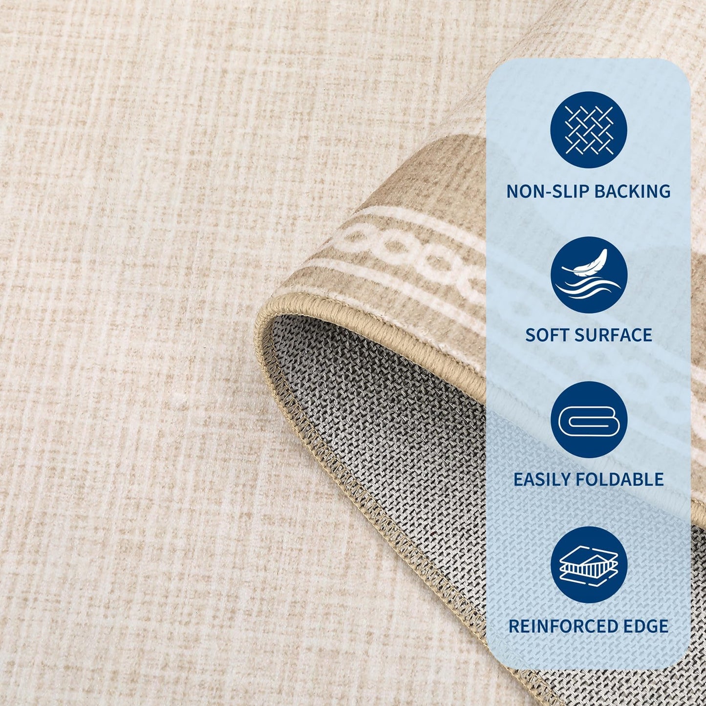 Garvee Entryway Rug 3x5 Washable Bordered Modern Rug Foldable Low Pile Stain-Resistant Carpet Ultra Soft Non Slip Lightweight Rugs Indoor Non-Shedding Mat for Kitchen Bedroom Nursery Entrance Beige