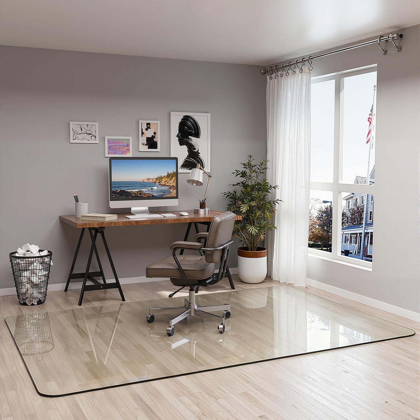 Furnbar 48" x 72" Office Chair Mat for Carpet, Tempered Glass Chair Mat with Rounded Corners and Polished Edges, Desk Floor Mat for Carpet, Hardwood Floor, Office