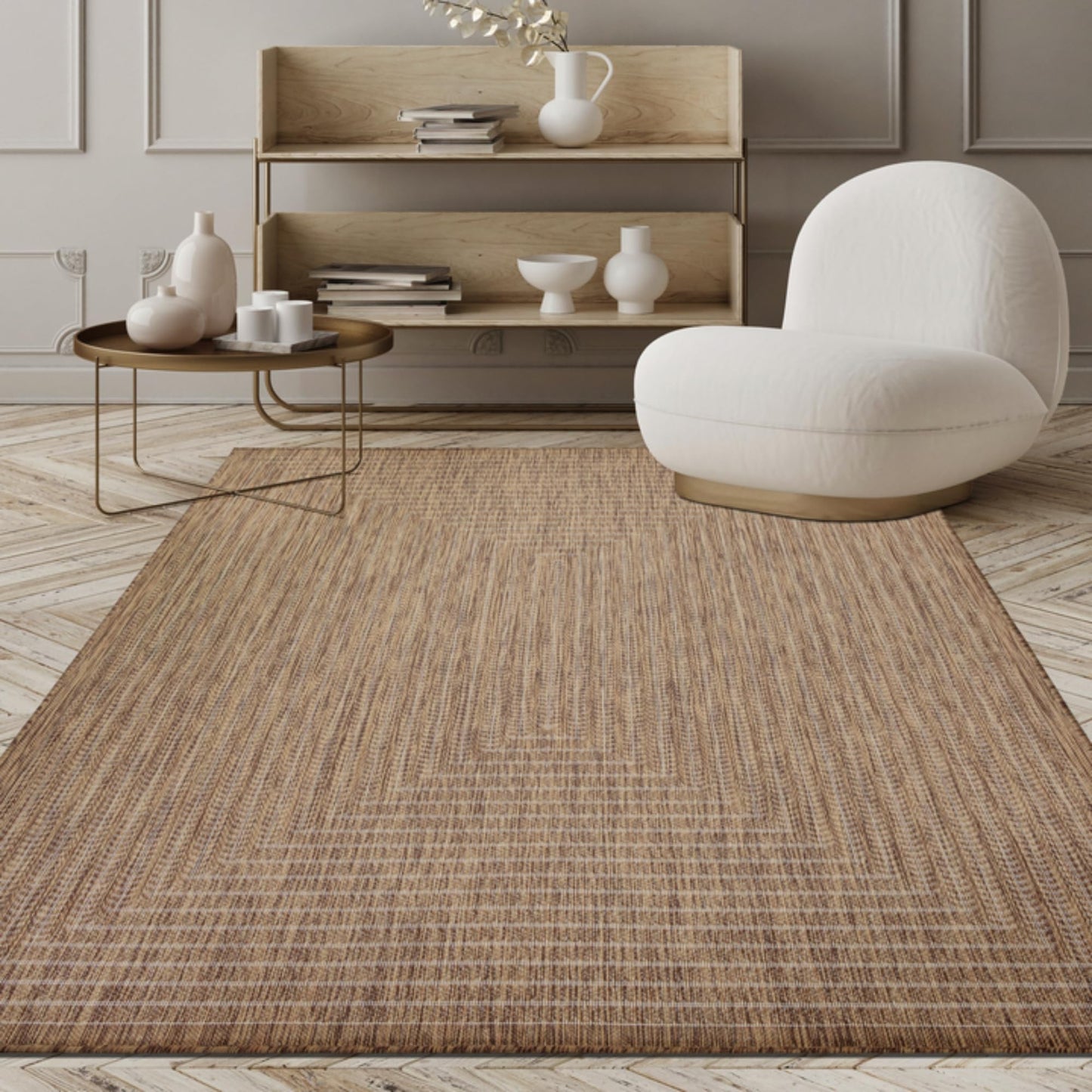Adiva Rugs Outdoor Indoor Area Rug, Weather Resistant, Easy to Clean, Stain Resistant Floor Mat for Dining Room, Backyard, Deck, Patio (Wooden, 5' x 7')
