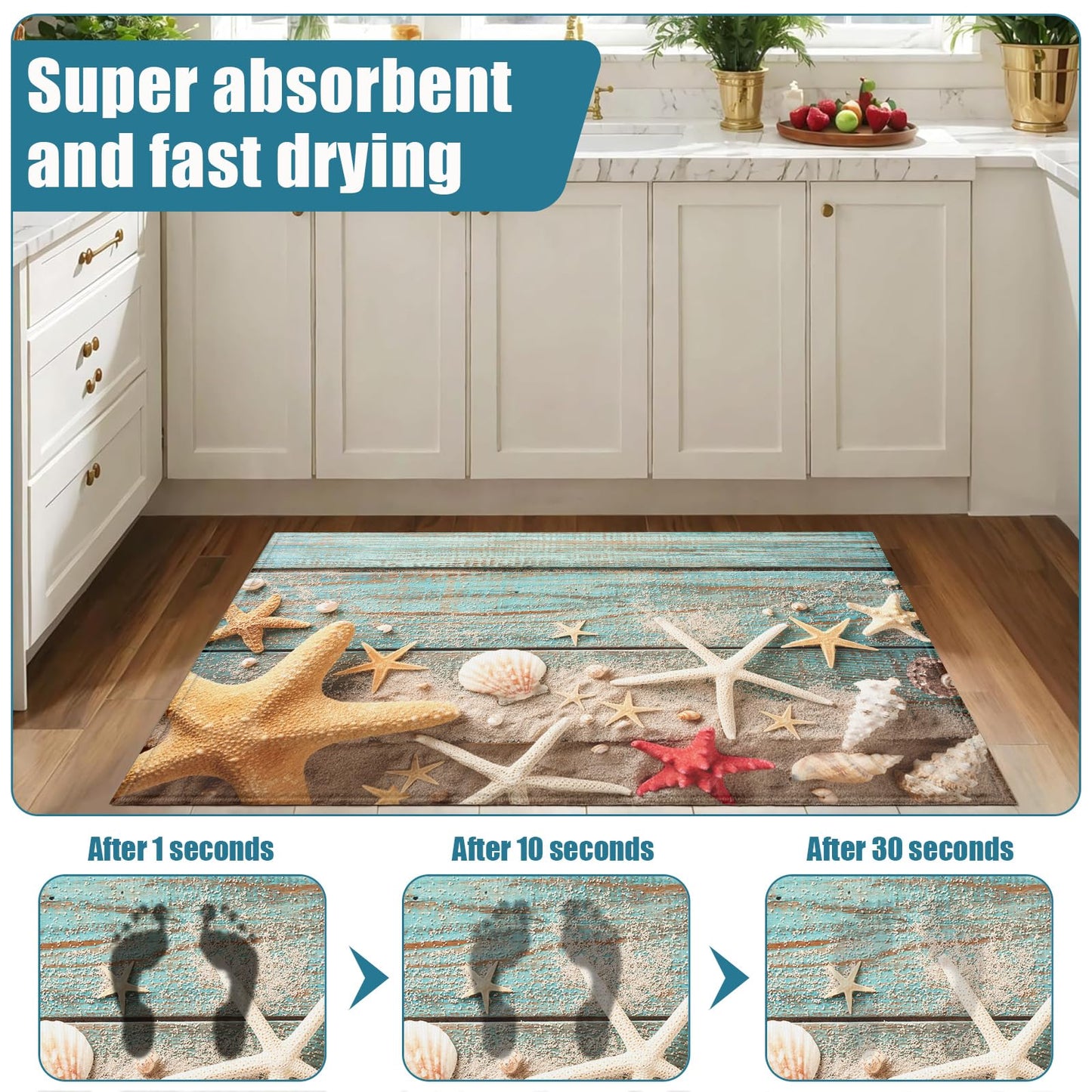 Beach Shells Starfish Indoor Door Mat, Outdoor Entrance Doormat for Entryway Kitchen Bathroom 17 X 29 Inch