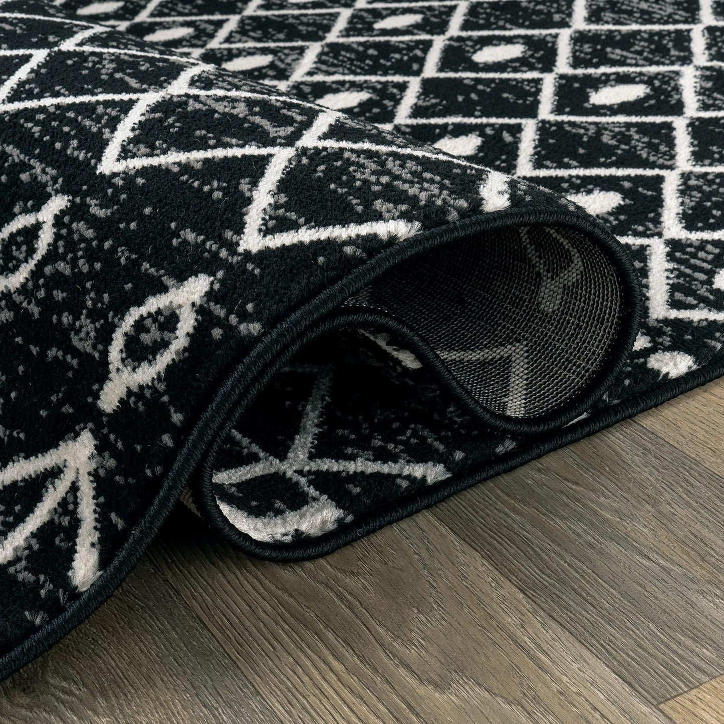 Rugshop Boho Black and White Tribal Area Rug – Geometric Diamond and Stripe Pattern Carpet for Living Room, Bedroom, or Entryway – Soft Modern Bohemian Floor Décor 2' 3" x 8' Runner Black