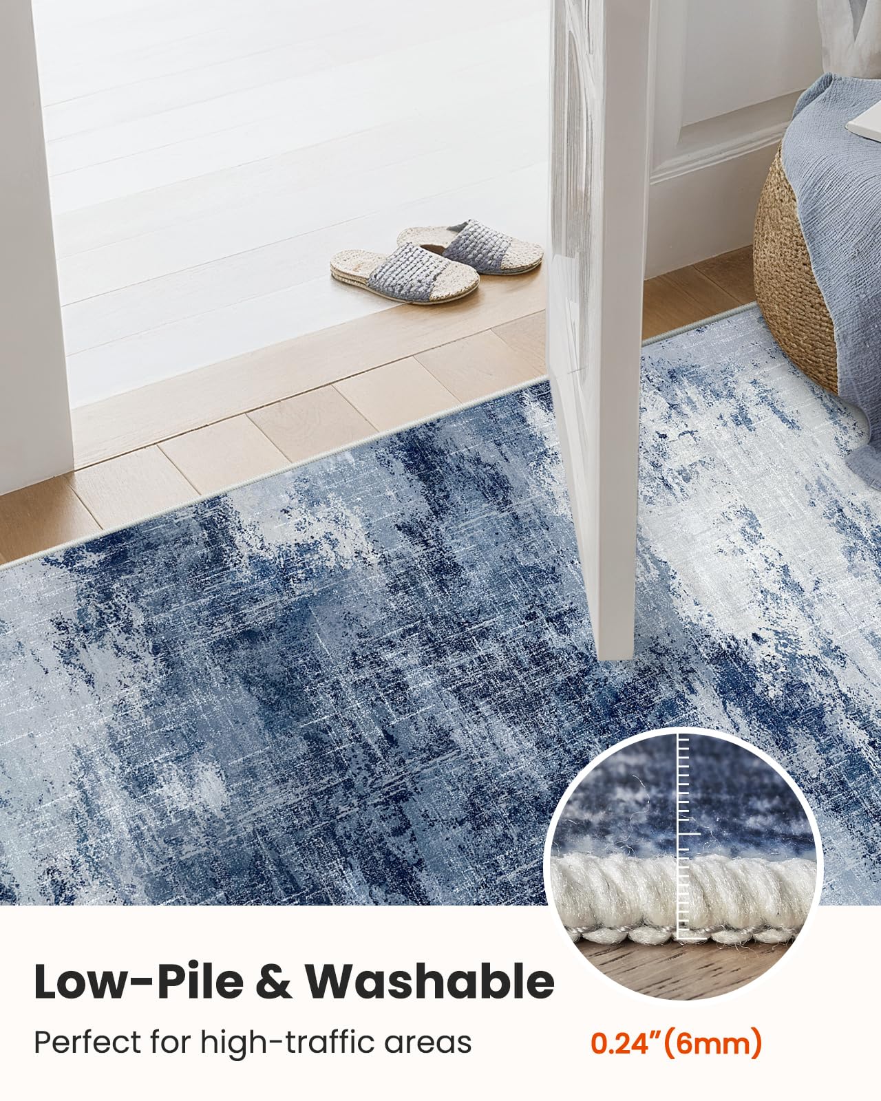 Runner Rugs for Hallway 2'6"x10', Modern Abstract Machine Washable Runners for Kitchen Entryway Bathroom Bedroom Laundry RoomLow Pile Lightweight Thin Non Slip Runner Rug, Dark Blue