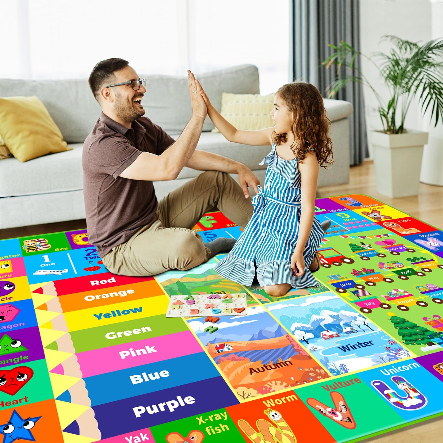 Mfmiudole Kids Rug for Playroom, Soft & Non-Slip Educational Rug with ABC, Animals, Numbers, Floor Play Mat for Kid, Preschool Classroom Rugs Playmat for Nursery Kids (59X39.4 inch, Season&Month)