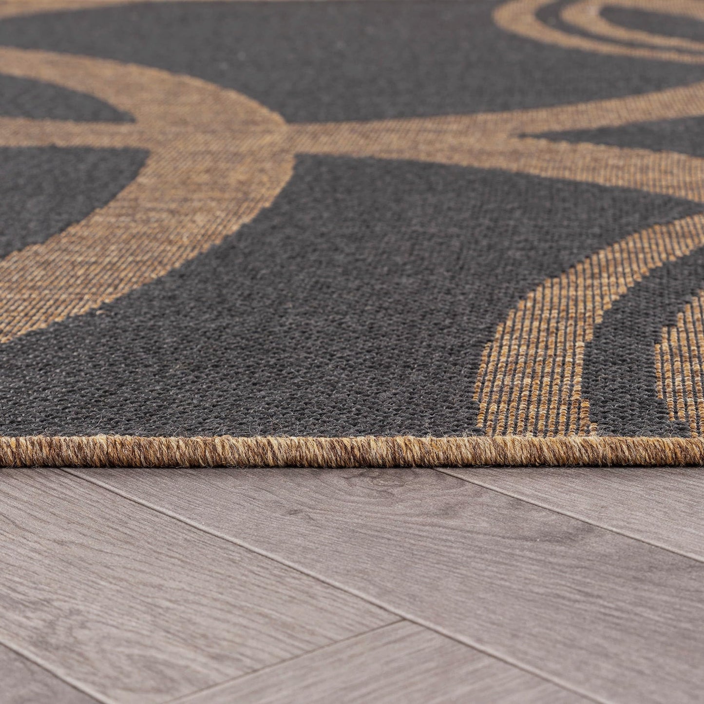 Rugshop Abstract Indoor Outdoor Flat Woven Area Rug,Natural Jute-Style,Easy-Care Patio Rug for Backyard Porch Deck Balcony, 6'6" x 9' Dark Gray/Natural