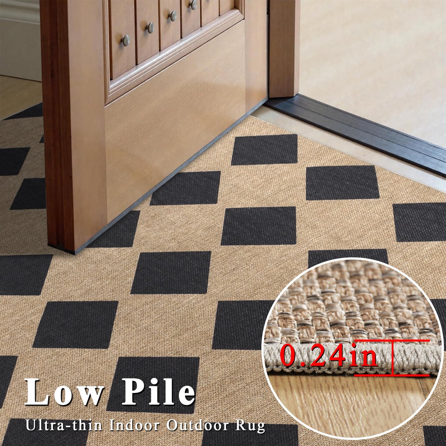 Checkered Easy Jute Rug 5x7 Outdoor Patio Rug Washable Area Rugs for Living Room Bedroom Non Slip Neutral Farmhouse Indoor Outdoor Carpet for Backyard Patio Office