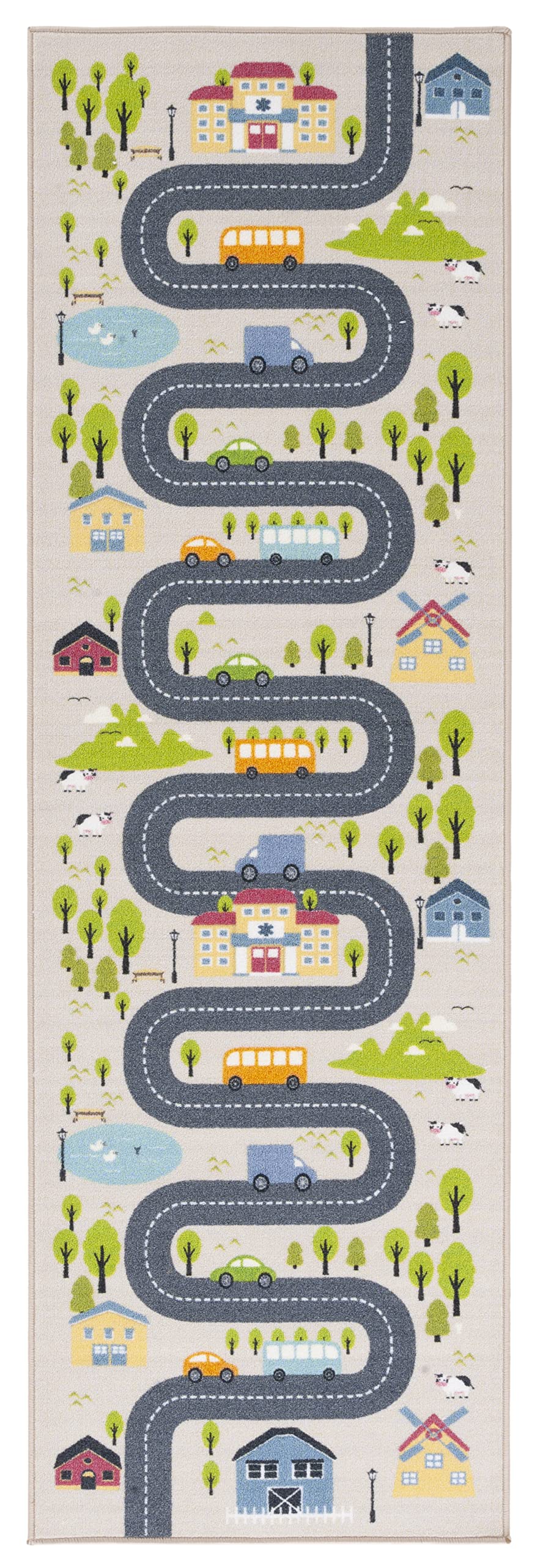 SAFAVIEH Washable Rug Kids Playhouse Collection - 2'2" x 8' Runner, Beige & Green, Slip Resistant & Easy to Clean, Ideal for Kids Room, Playroom, Nursery, Boys & Girls Room (KPH227A)