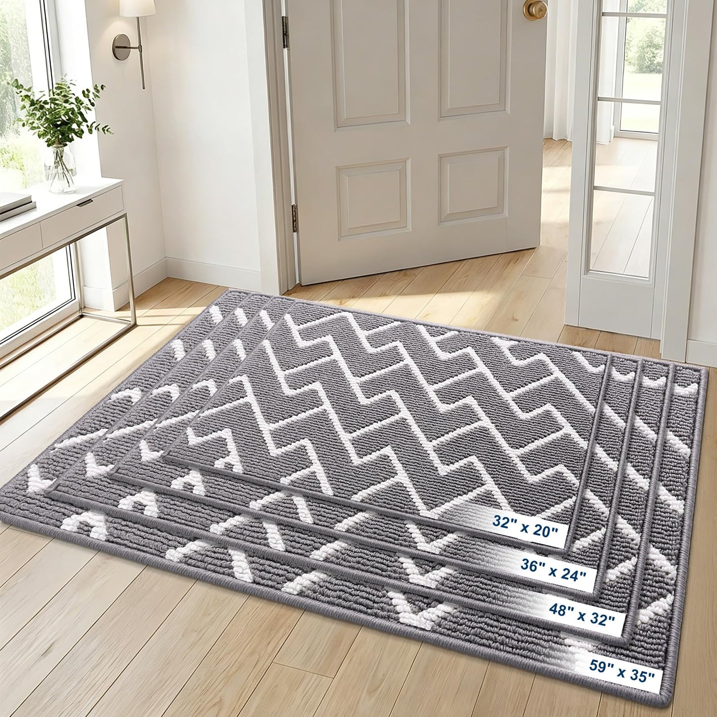 OLANLY Front Door Mat, Non-Slip Rubber Backing, Dirt Resistant and Absorbent, Washable, Easy to Clean Low-Profile Indoor Doormat for Back Door, Entryway, Inside Entrance, 40x32, Grey