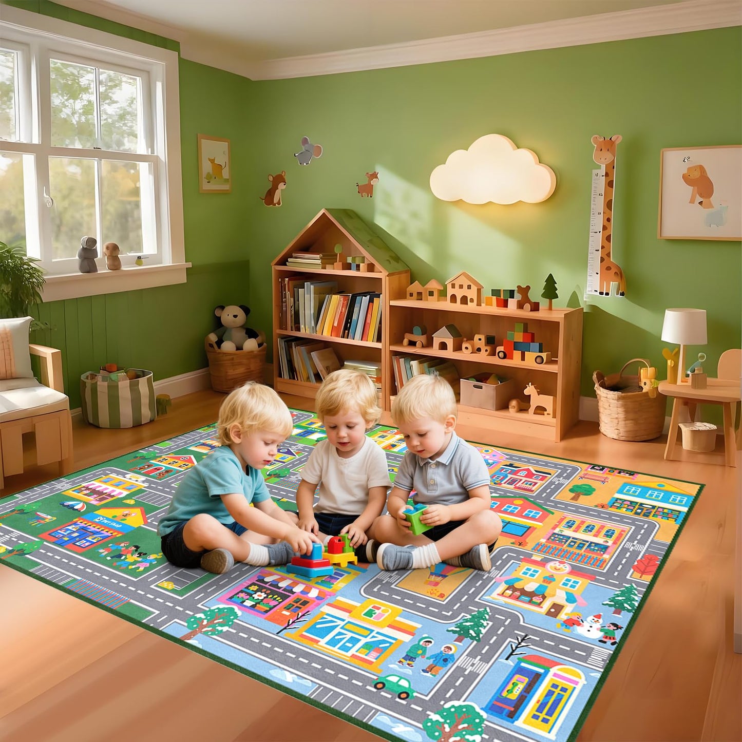 IWRJFQWR Car Rugs for Kids Room, City Life Kids Area Rugs for Bedroom Educational Learn Traffic Road Rug Decorate Nursery Toddler Classroom Preschool Living Room Playroom, 5x7 Feet