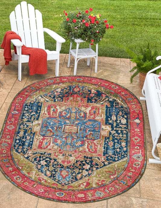 Unique Loom Outdoor Traditional Collection Area Rug - Limon (5' 3" x 8' Oval Multi/Red)