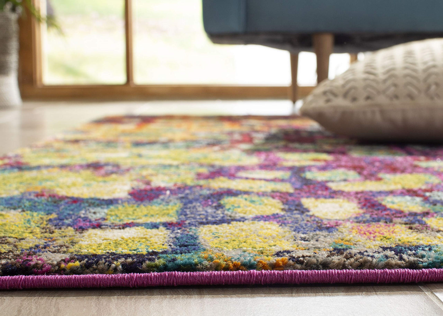 SAFAVIEH Monaco Collection Runner Rug - 2'2" x 22', Pink & Multi, Boho Chic Abstract Watercolor Design, Non-Shedding & Easy Care, Ideal for High Traffic Areas in Living Room, Bedroom (MNC225D)