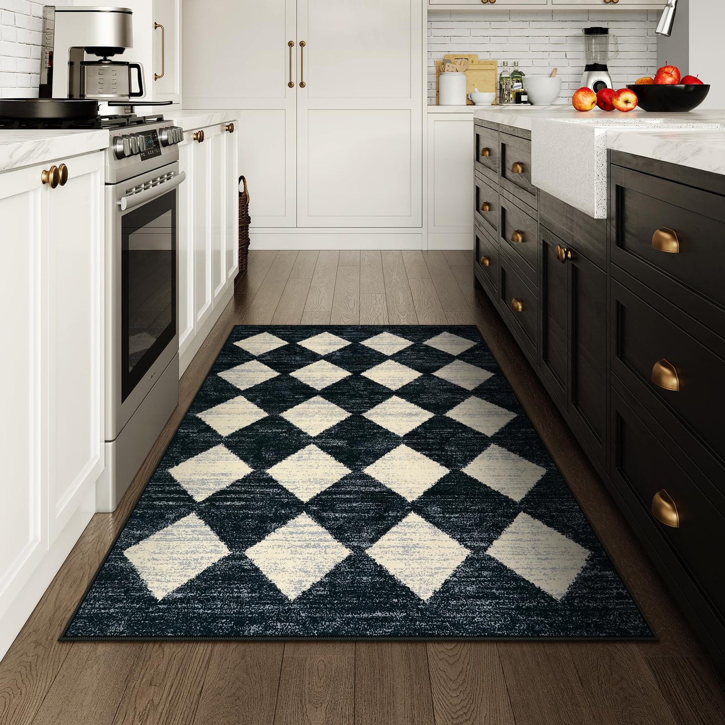 Lahome Zelie Moroccan Trellis Area Rug - 3x5 Washable Black Entry Rug Non Slip Living Room Mat, Distressed Lattice Soft Stain Resistance Indoor Throw Carpet for Front Door Foyer Bedroom Bathroom