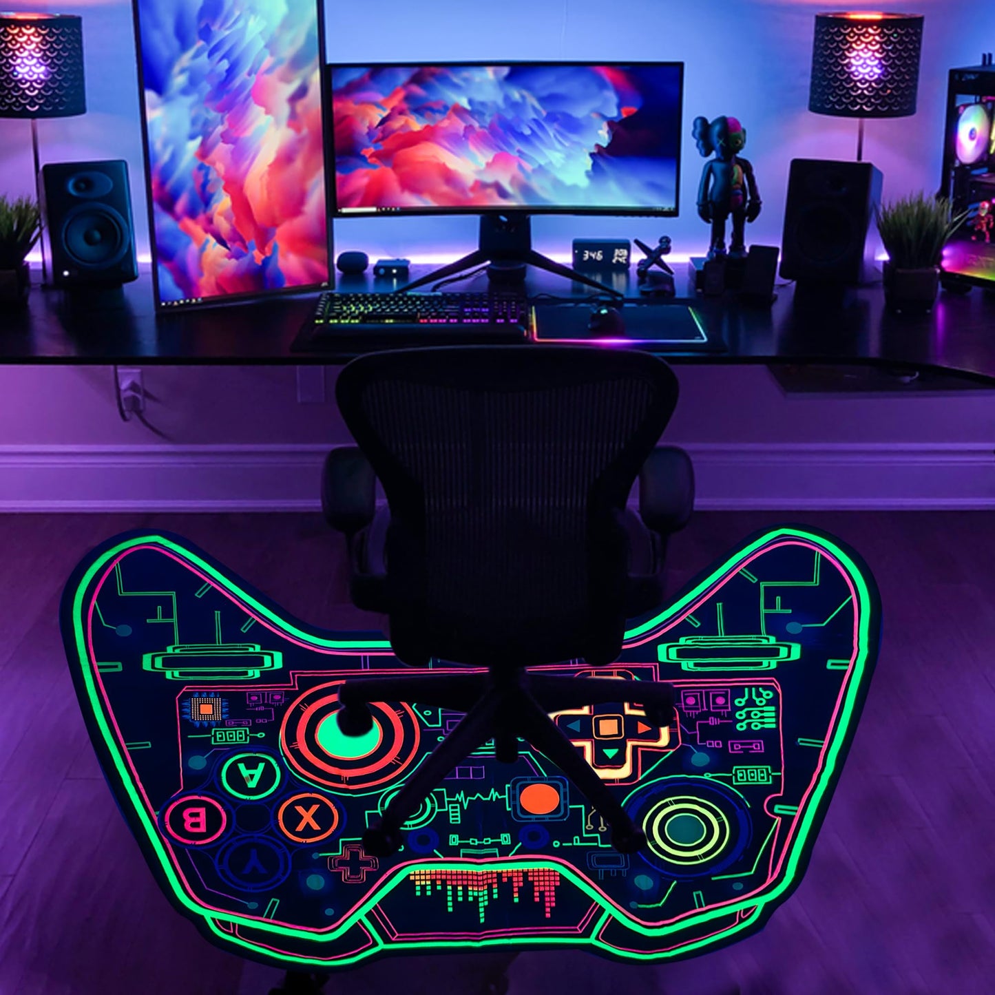 Csivoisw Gaming Rug Teen Boys Carpet Glow in The Blacklight Gamer Rug for Boys Room Playroom Non-Slip Area Rug Kids Boys Girls Game Room Casual Mat (60"x39")