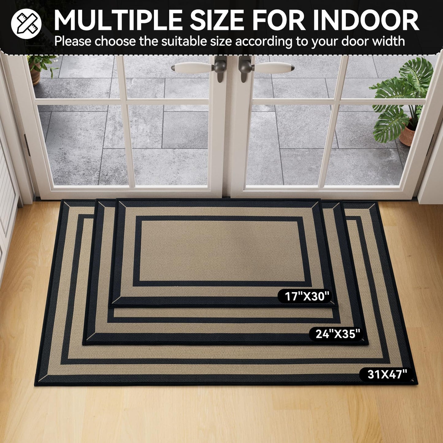 Quqei Indoor Door Mat 17"x30", Non Slip Backing Doormat Washable Entryway Rugs, Dirt Resistant and Absorbent Welcome Mat, Easy Clean, Low Profile Inside Floor Mat for Front Back Door and Entry, Brown