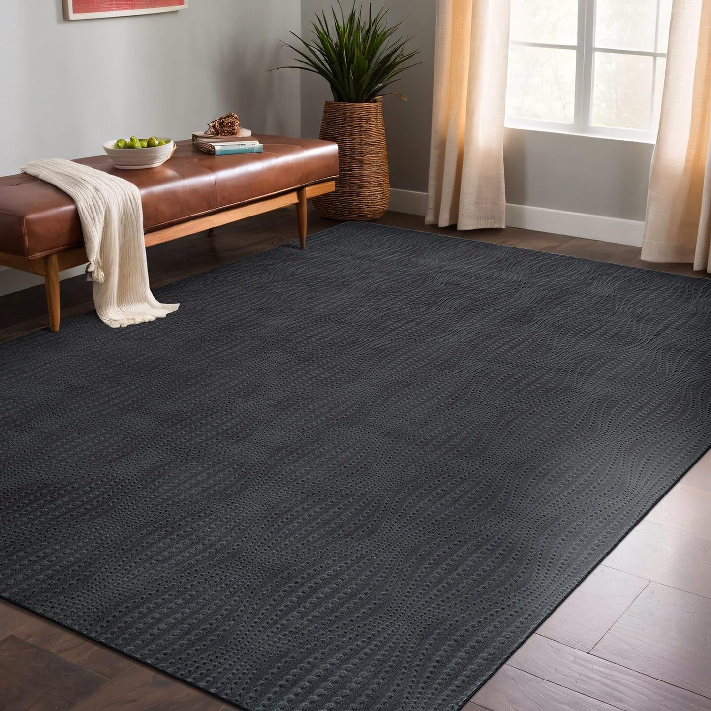 Luul Home Modern Dark Gray Non Slip Rug Solid 8x10 Non Skid Soft Rubber Back Area Rugs for Living Room Kitchen Bedroom Bathroom Dining Room Easy Cleaning Stain Resistant Non Shedding Carpet 8 x 10