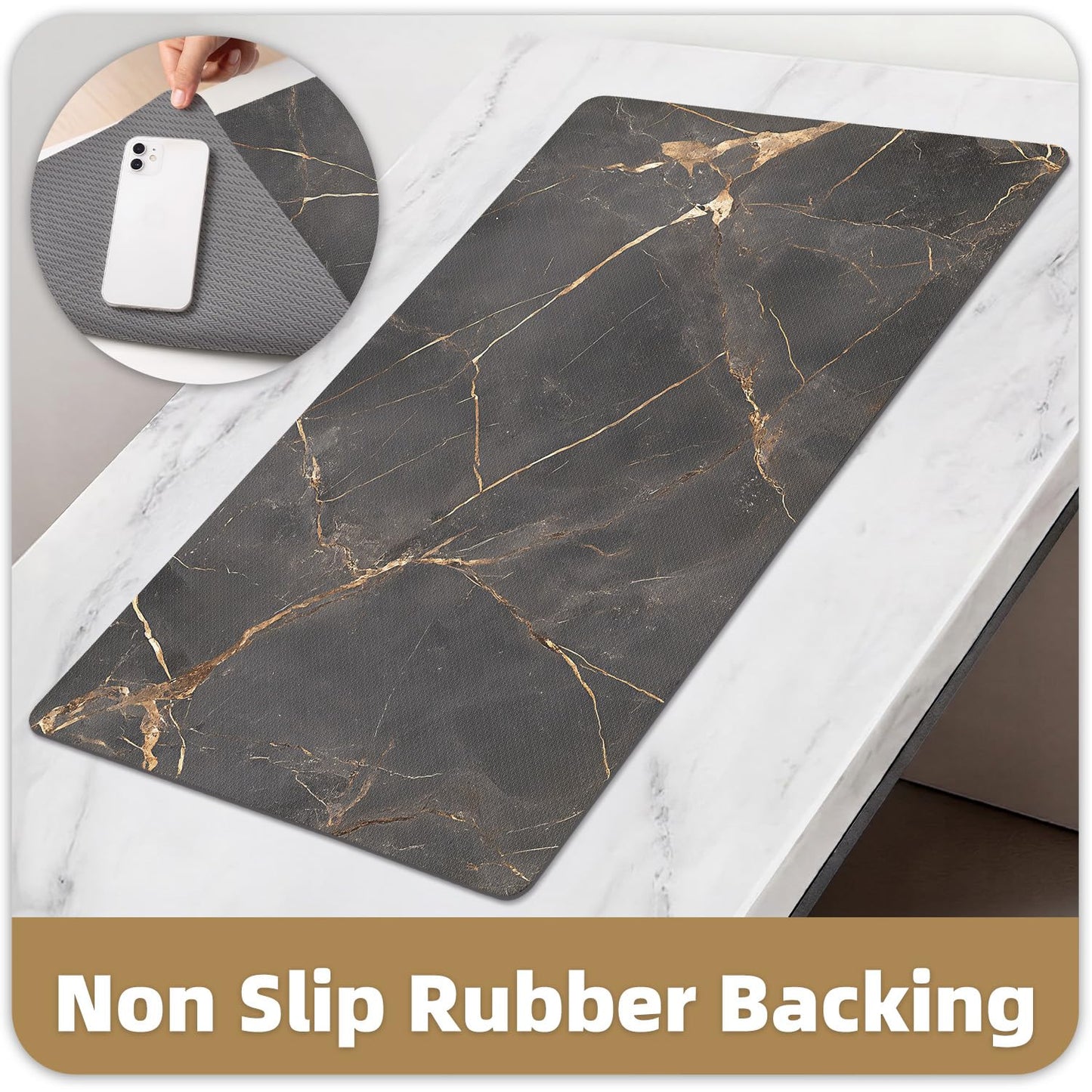 Color&Geometry Ultra Thin Bathroom Rugs Non Slip,Absorbent Quick Dry Bath Mats for Bathroom,Thin Bath Rugs Washable with Rubber Backing Fit Under Door Outside Shower,Gold-Veined Marble,17"x30"