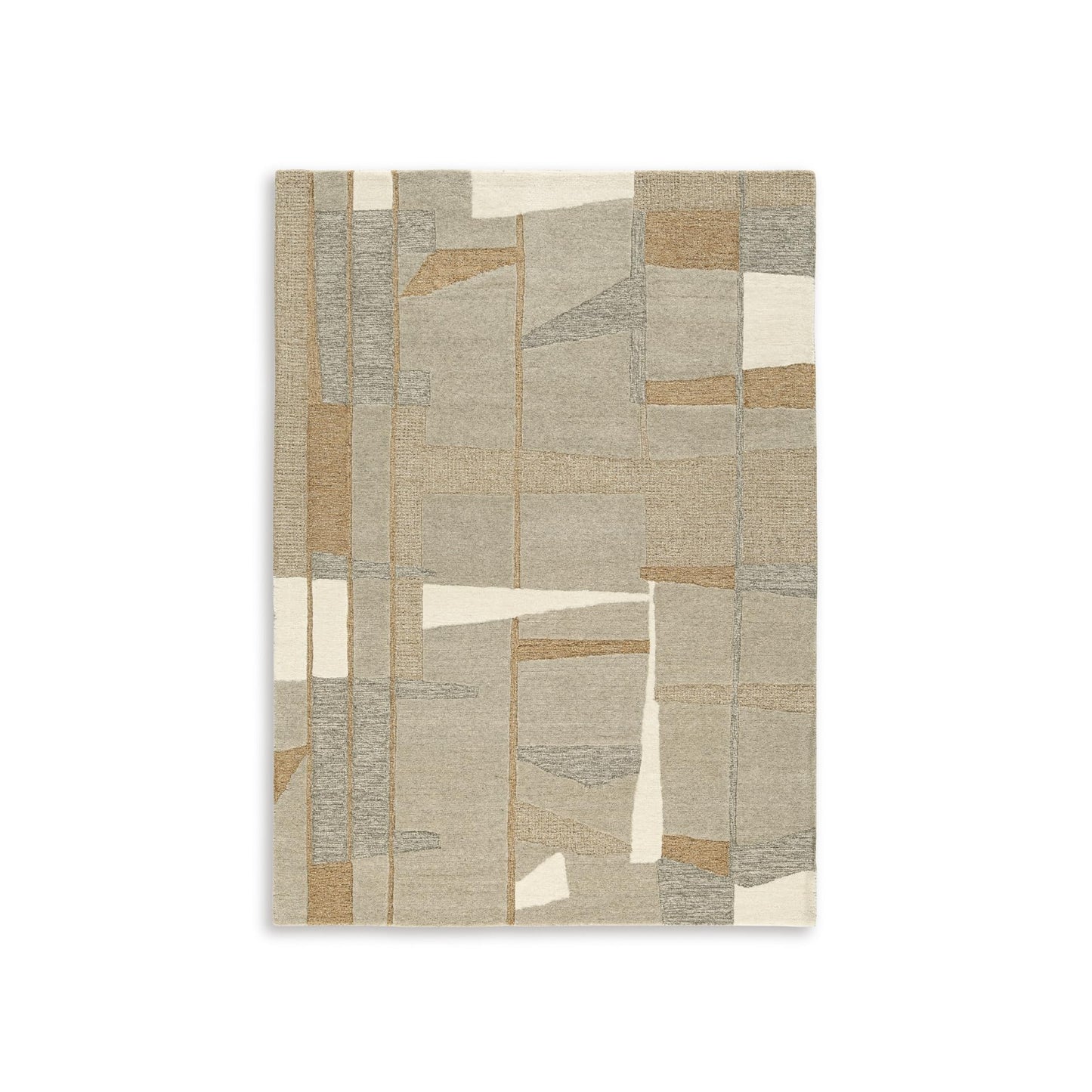 Signature Design by Ashley Abbotton Casual Indoor Geometric Handmade Wool and Jute 5 x 7 Rug, Light Brown & Light Gray