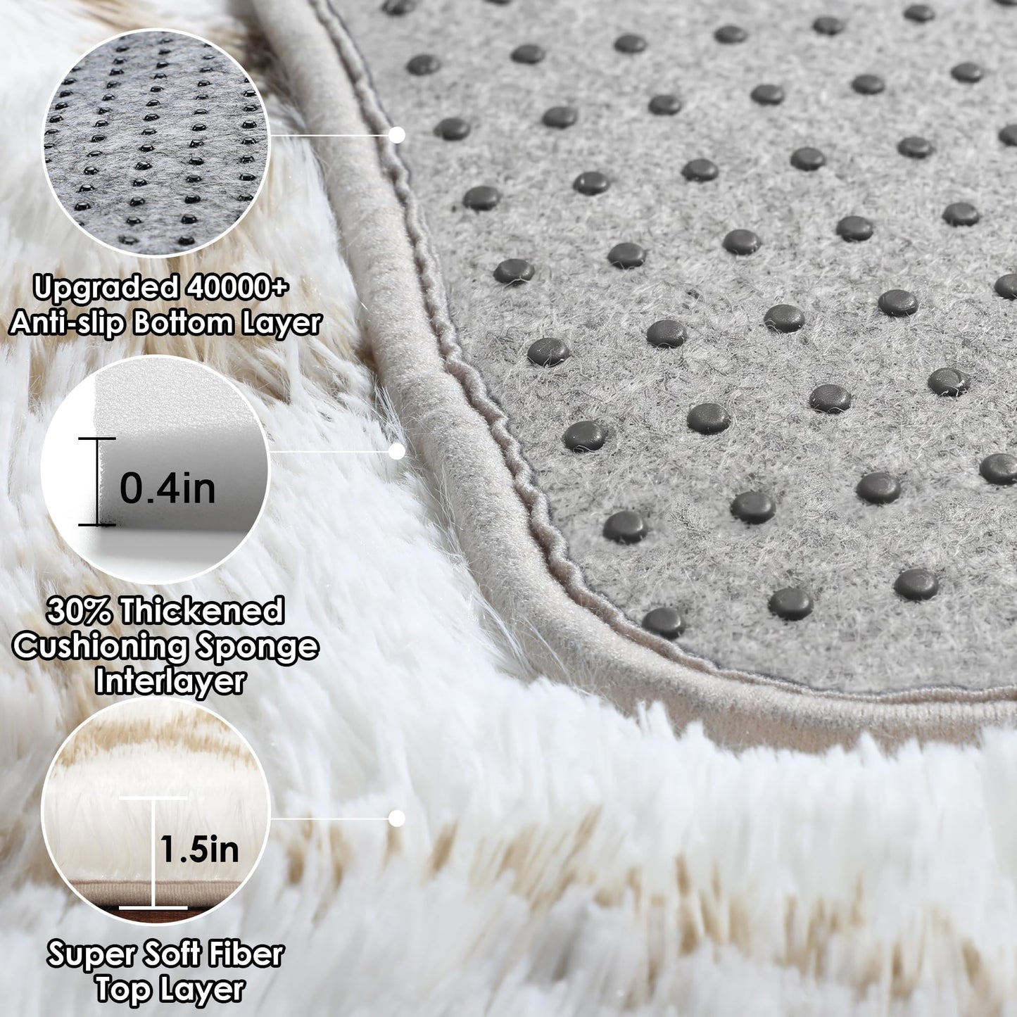 ONASAR Rugs for Living Room Bedroom, 5x8 Fluffy White and Beige Area Rug, Geometric Boho Soft Plush Shaggy Floor Carpet Mat for Nursery Kids Girls Boys Teen Dorm Home Decor Aesthetic