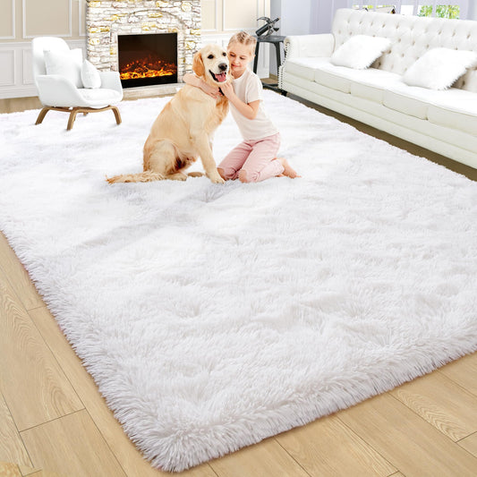 6x9 Large White Area Rug for Living Room Bedroom Dining Room, Fluffy Shag Soft Plush Furry Carpet Solid Color, Non-Slip Indoor Floor Mat for Kids Home Decor