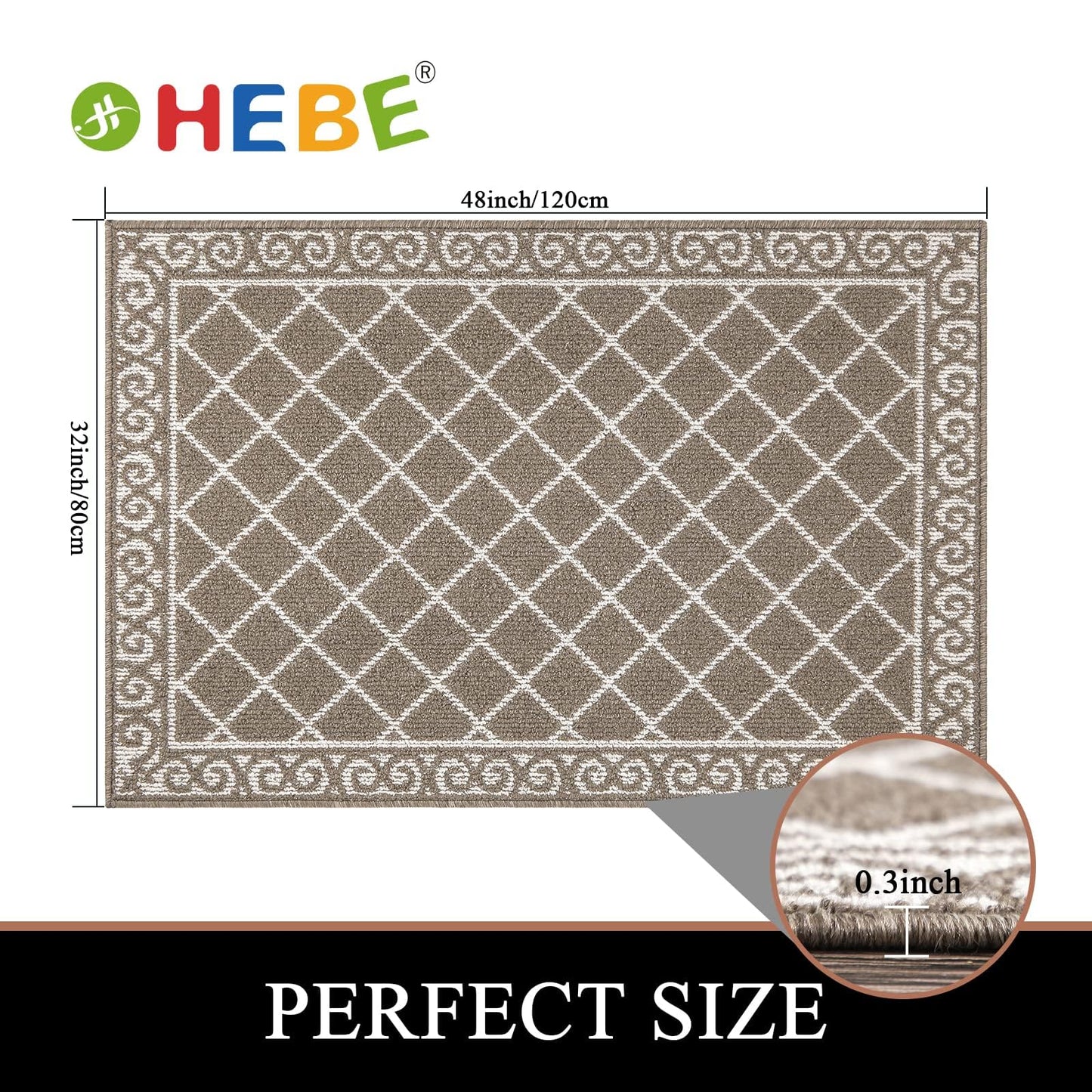 HEBE Indoor Door Mat 32"x48" Non Slip, Washable Welcome Mats for Front Door Entrance, Low Profile Dirt Trapper Doormat Entry Carpet for Entryway, Kitchen, Bathroom