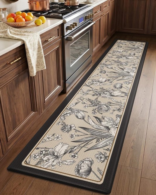 LUMI Anti Fatigue Kitchen Cushioned Mat for Floor, Padded Waterproof Runner for Standing, Stain Resistant Comfort Rugs for Home, Sink, Laundry, 24x108