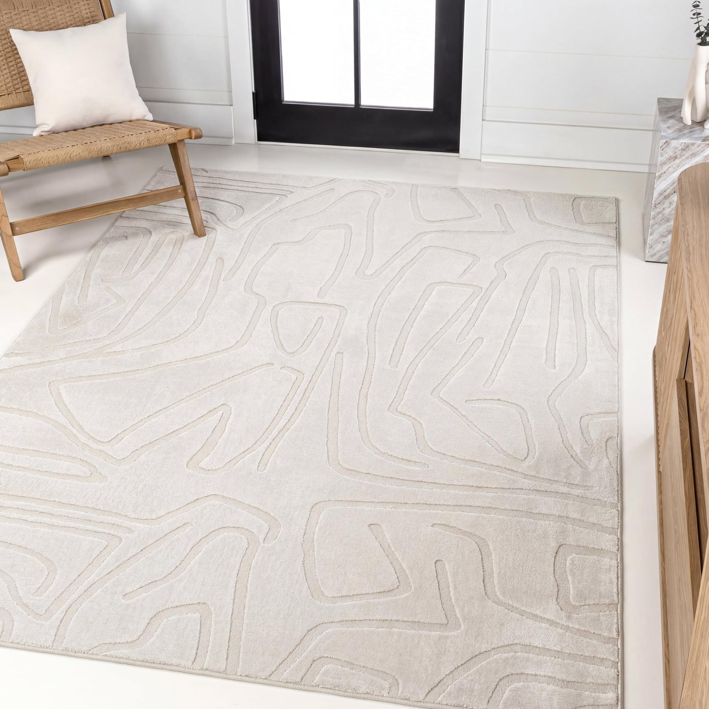 JONATHAN Y Graphic Lines High-Low Indoor Area Rug 3X5 White/Cream, Alcina Modern Scandinavian for Living Room, Bedroom, Kitchen, Easy-Cleaning, High Traffic, Pet-Friendly, Non-Shedding SND102B-3