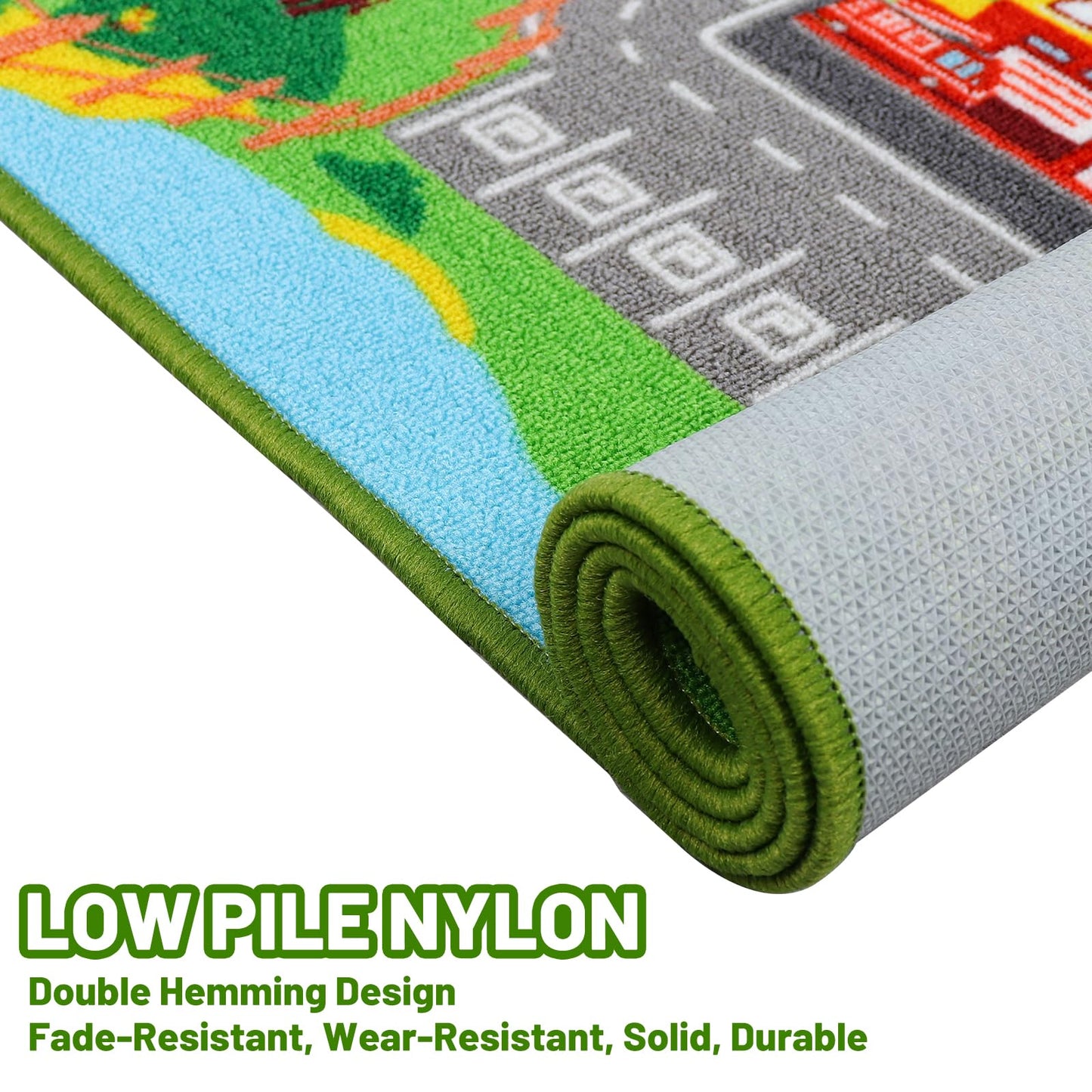 Kids Carpet Playmat Rug 59"x39.4", Car Rug for Kids Cars, Non-Slip Town City Road Map Kids Rugs for Playroom Bedroom Boys, Kids Cars Play Mat Track Road Rugs for Kid(59X39.4Inch,Green)