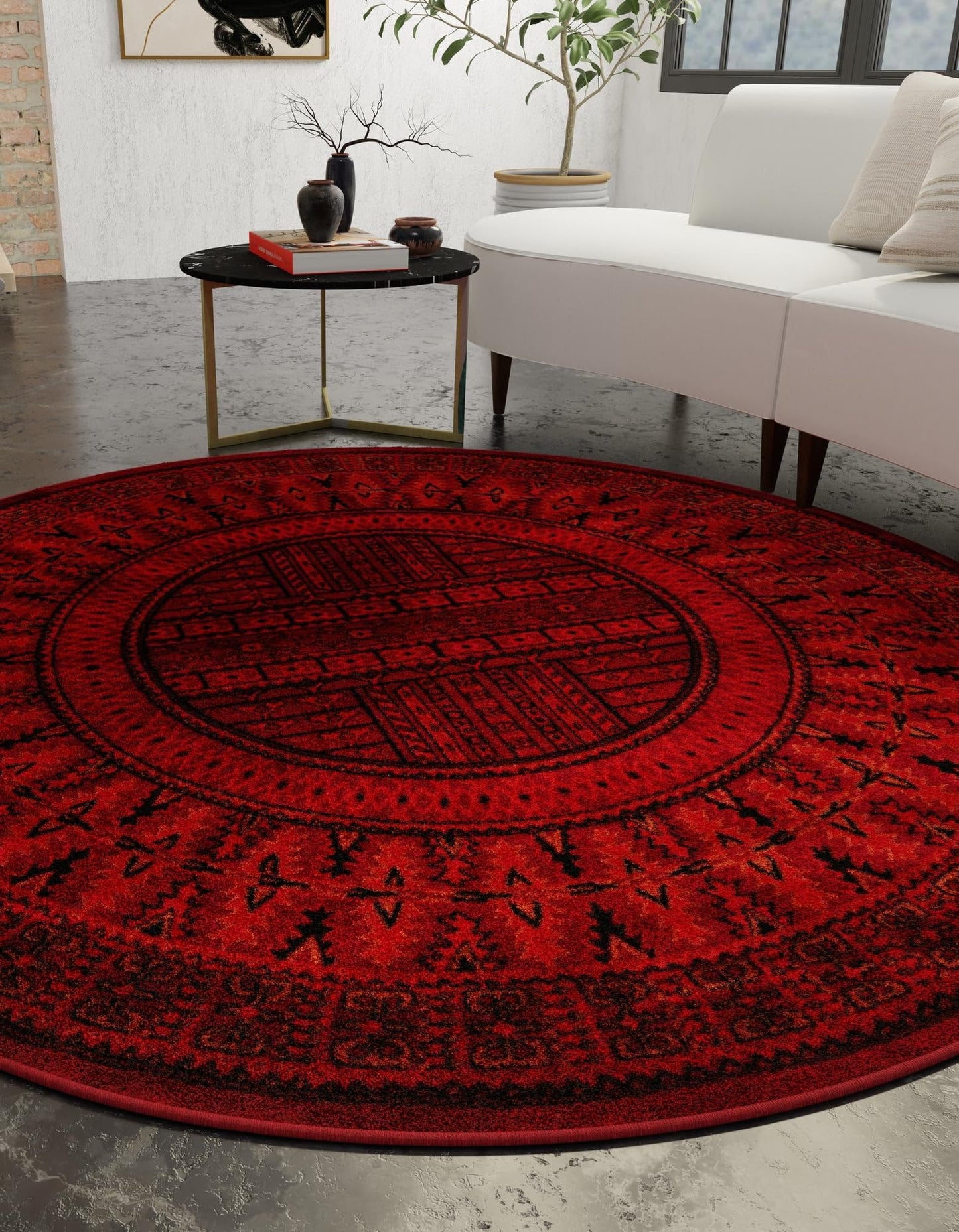 Rugs.com Bokhara Collection Rug – 3 Ft Round Red Medium-Pile Rug Perfect for Kitchens, Dining Rooms