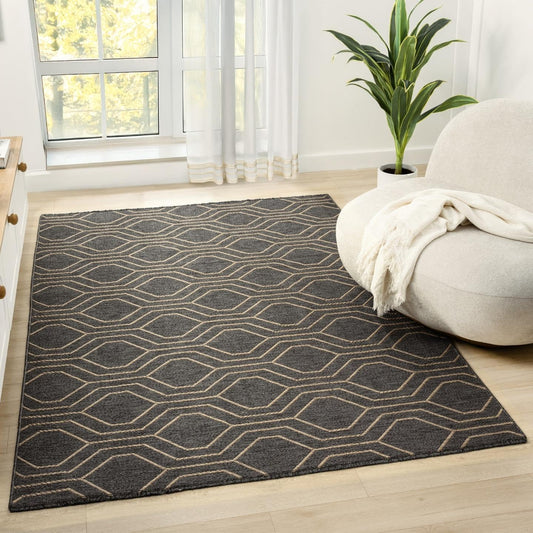 LUXE WEAVERS Moroccan Trellis Black 5x7 Washable Area Rug, Anti-Slip Geometric Carpet