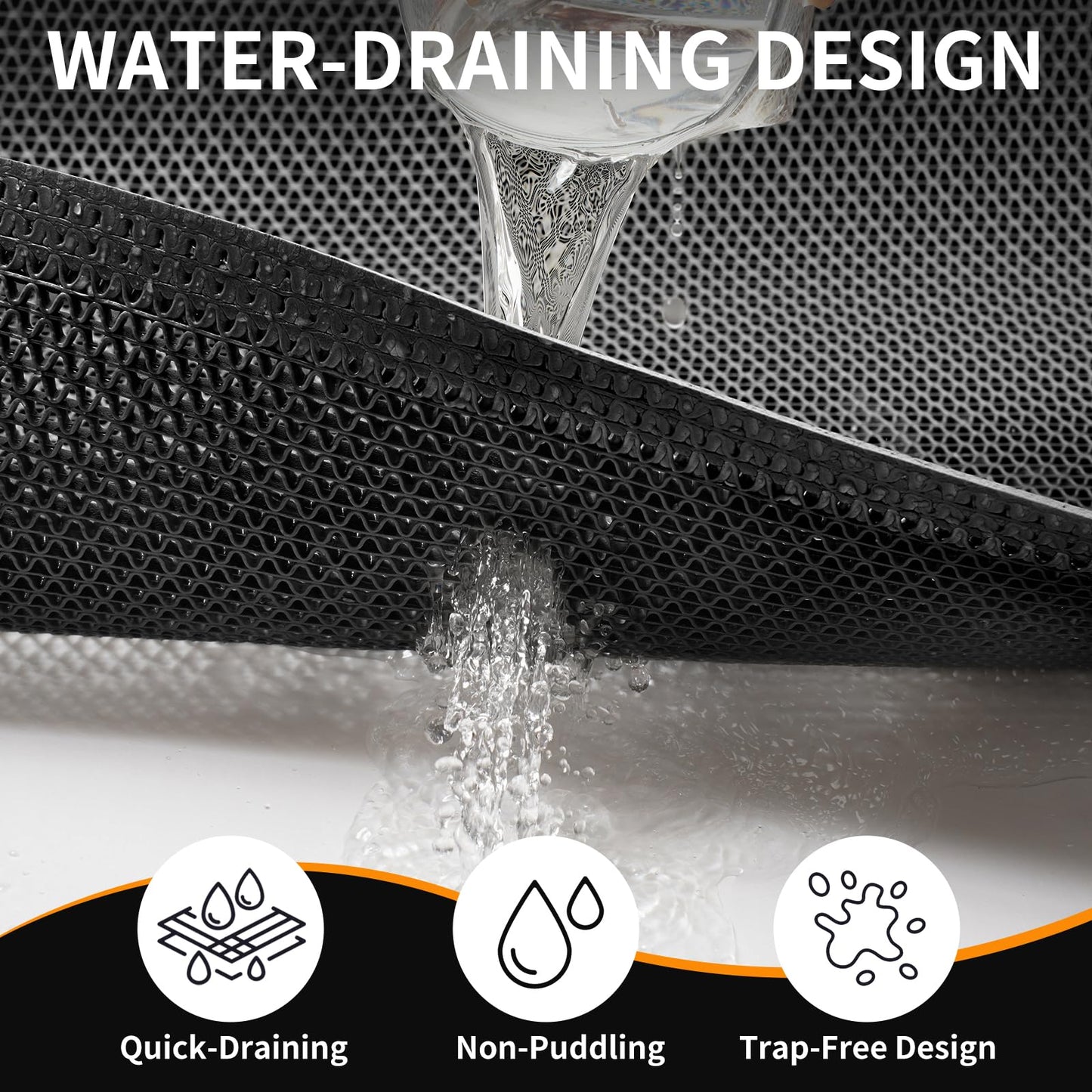 QiCaiJia Front Door Mat 20''x31'', Drainage Heavy Duty Dirt Trapping Non-Slip Doormats, Outdoor Rubber Floor Mats, Restaurant Commercial Kitchen Industral Pool Entrance Bar Wet Area, Black