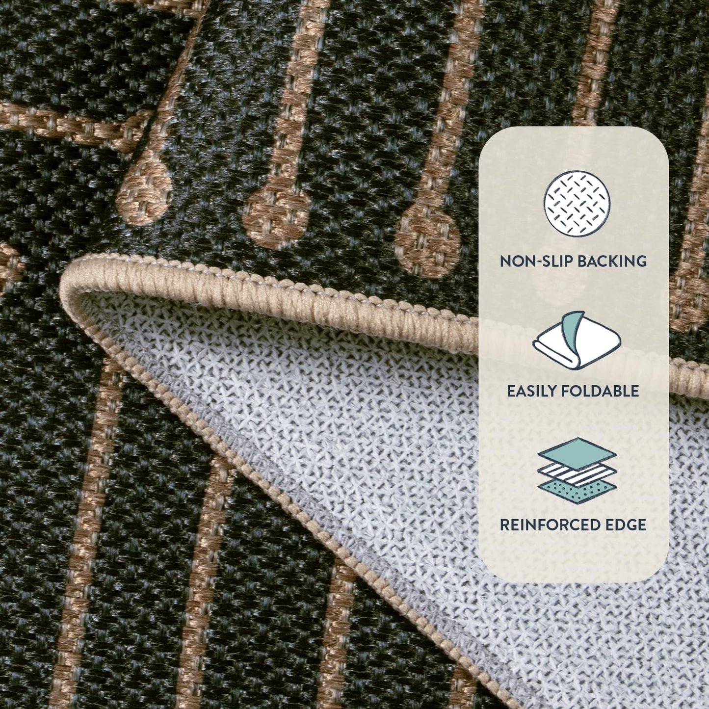 Lahome Neutral Geometric 3x5 Easy Jute Rug, Washable Rugs for Bedroom Entryway Outdoor Patio Porch Carpet, Farmhouse Rhombus Non Slip Non Shedding Black Carpet for Kitchen Entrance Balcony