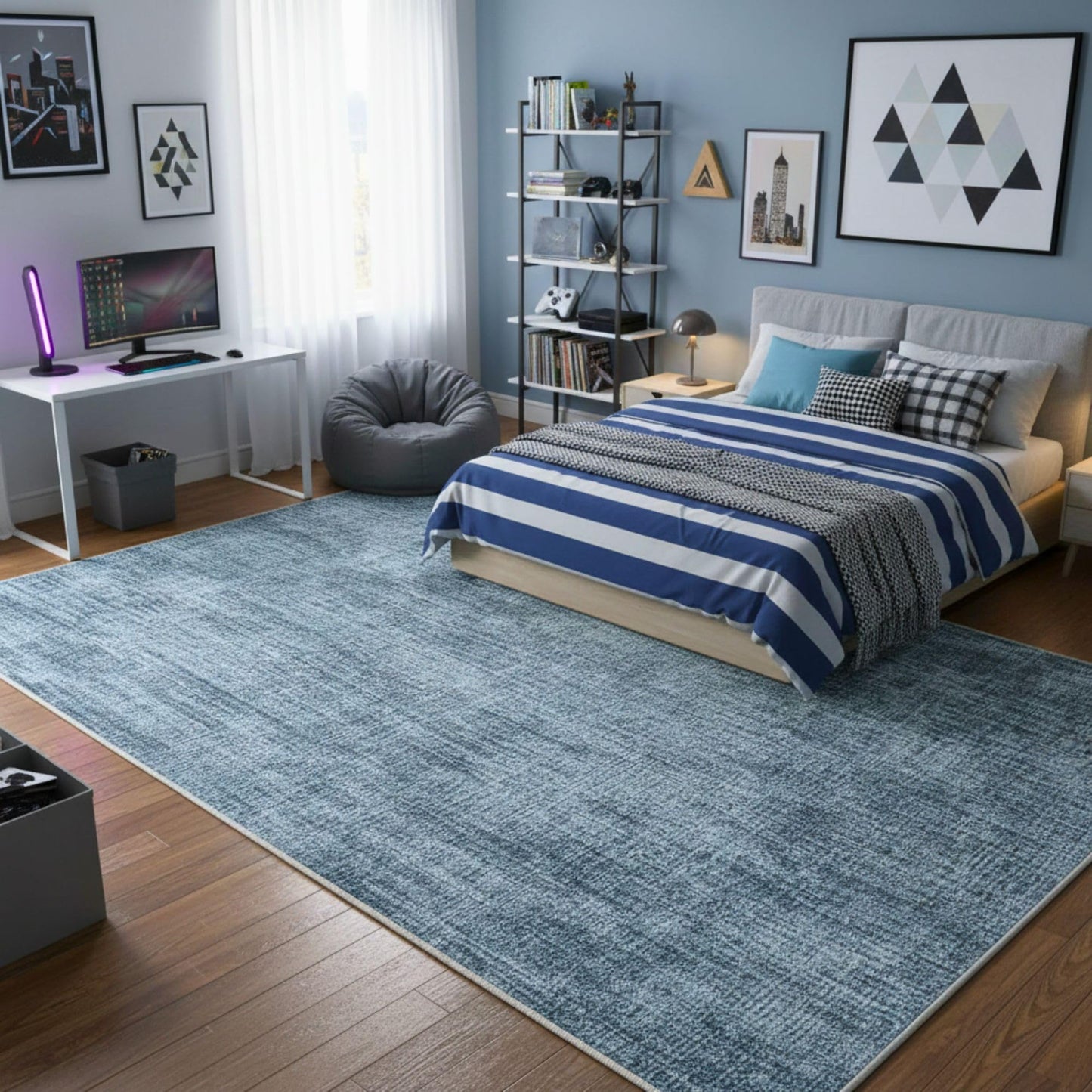 Ottomanson Area Rug 6' x 7'10" – Non-Slip Soft Rug, Easy to Clean Low Pile Carpet for Living Room, Bedroom, Dining Room or Apartment, Solid Greyish Blue