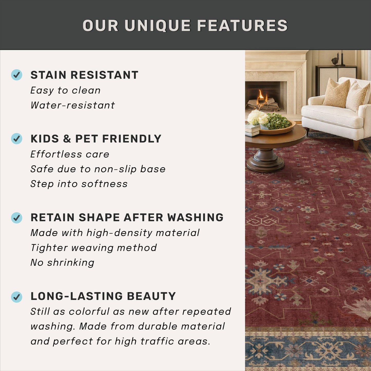 2x6 Turkish Kitchen Runner Rugs Non Skid Washable - Washable Rug for Hallway, Bedroom Bedside, Bathroom, Laundry Room, Hallway, Non Slip with Rubber Backing, Oriental Dark Red Kitchen Accessories