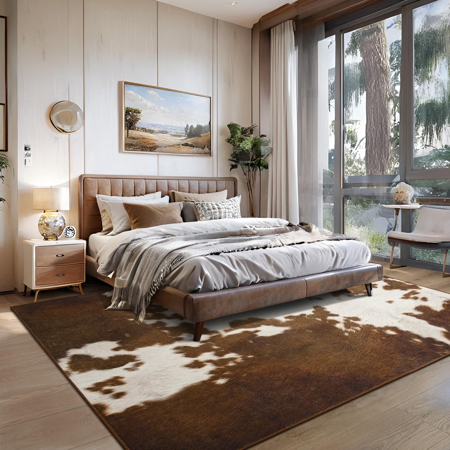 Foxmas Area Rugs for Living Room, 5x7 Feet Cow Print Washable Rug, Non-Slip Low Pile Indoor Floor Cowhide Animal Rug, Carpet for Bedroom Dining Room Laundry Room Western Kitchen Home Office