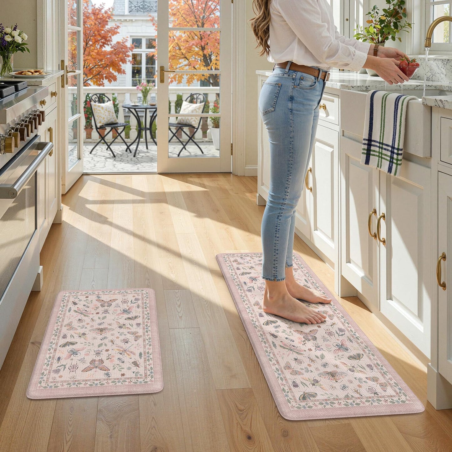 LEEVAN Anti Fatigue Mats for Kitchen Floor Non-Slip, Cushioned Kitchen Mats for Floor 2 Piece, Pink Memory Foam Kitchen Mat Set, Waterproof Ergonomic Standing Mat for Bar, Office,Desk, Laundry