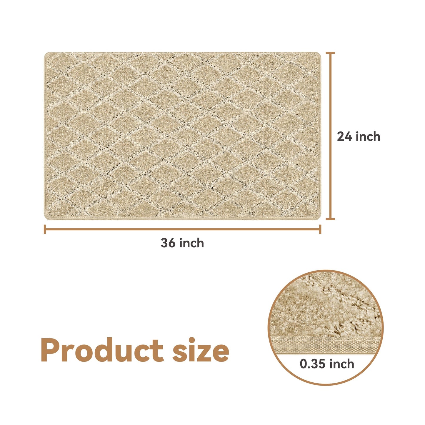 NEKL Stair Landing Mat 24 * 36 Inch, Peel and Stick Carpet Stair Treads for Wooden Steps Indoor with Adhesive Non-Slip Backing - Diamond Pattern Khaki