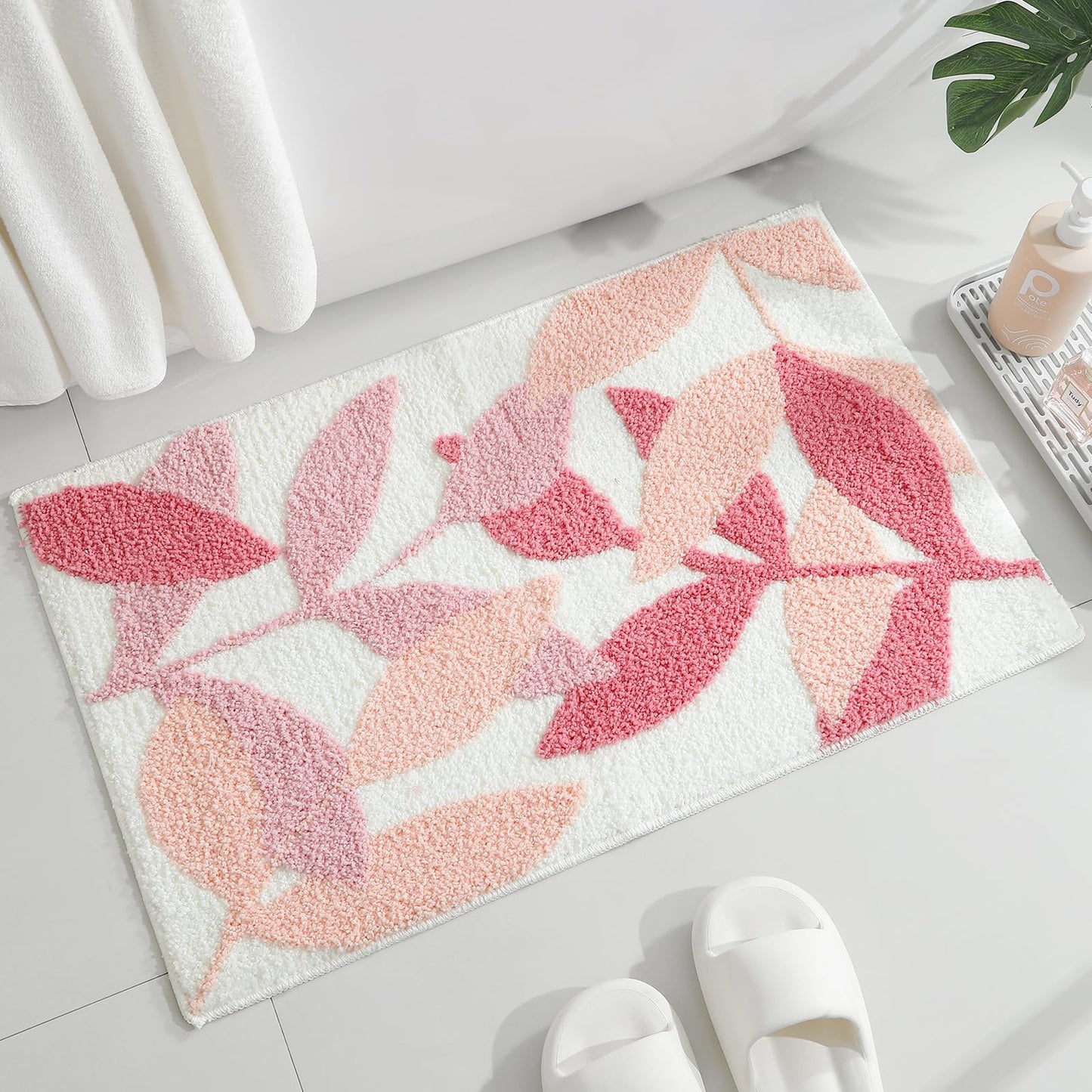 Gibelle Non Slip Bath Mat, Bathroom Set with Shower Curtain and Rug and Accessories, Bath Curtain 72" W x 72" L, Bath Rug 18" W x 26" L