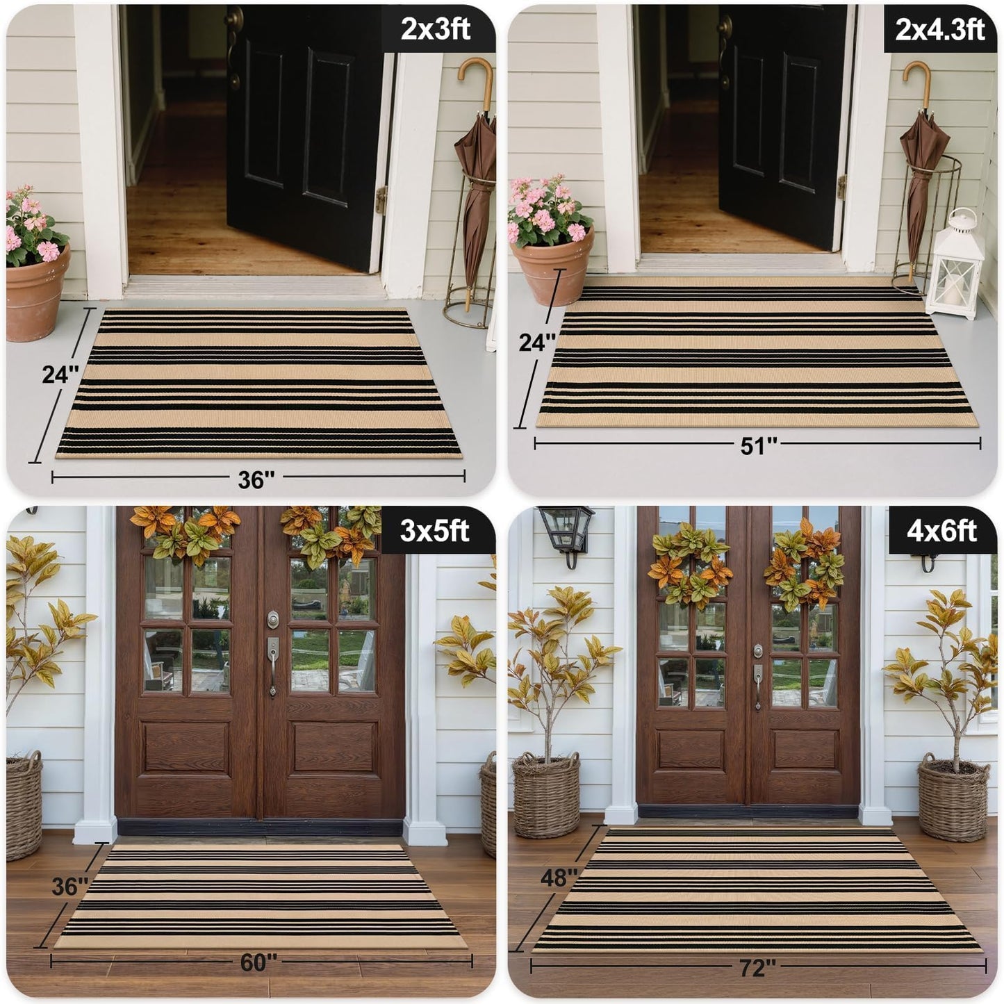OJIA Front Door Mat 24"x51", Machine Washable Porch Rug Outdoor Door Mat Striped Entryway Rugs Indoor Outdoor Rugs Cotton Woven Entry Rug for Kitchen/Bathroom/Farmhouse/Home Entrance