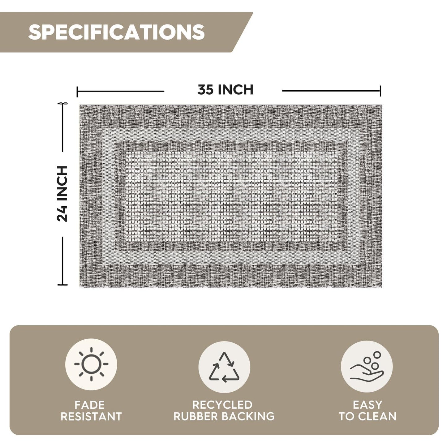 Artoid Mode Grey Rectangle Plaid Washable Doormat, Seasonal Decor Non Slip Low-Profile Absorbent Natural Rubber Back Door Mat 17x29 Inch