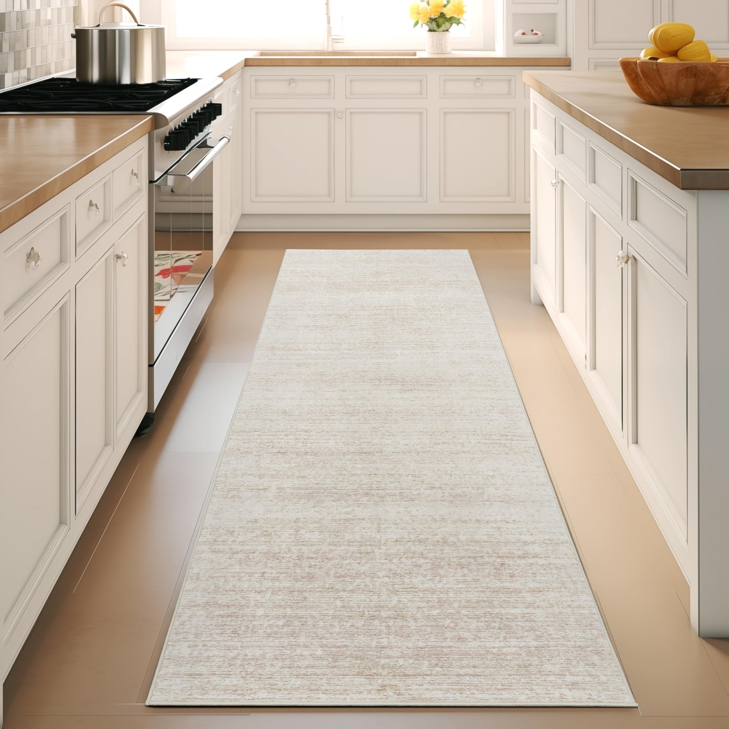 Art&Tuft Non-Slip Runner Rug - 2x10 Runner Rug Washable Low-Pile Rugs Runners, Soft Distressed Carpet Runner for Bedroom Bathroom Kitchen Laundry Living Room, Beige